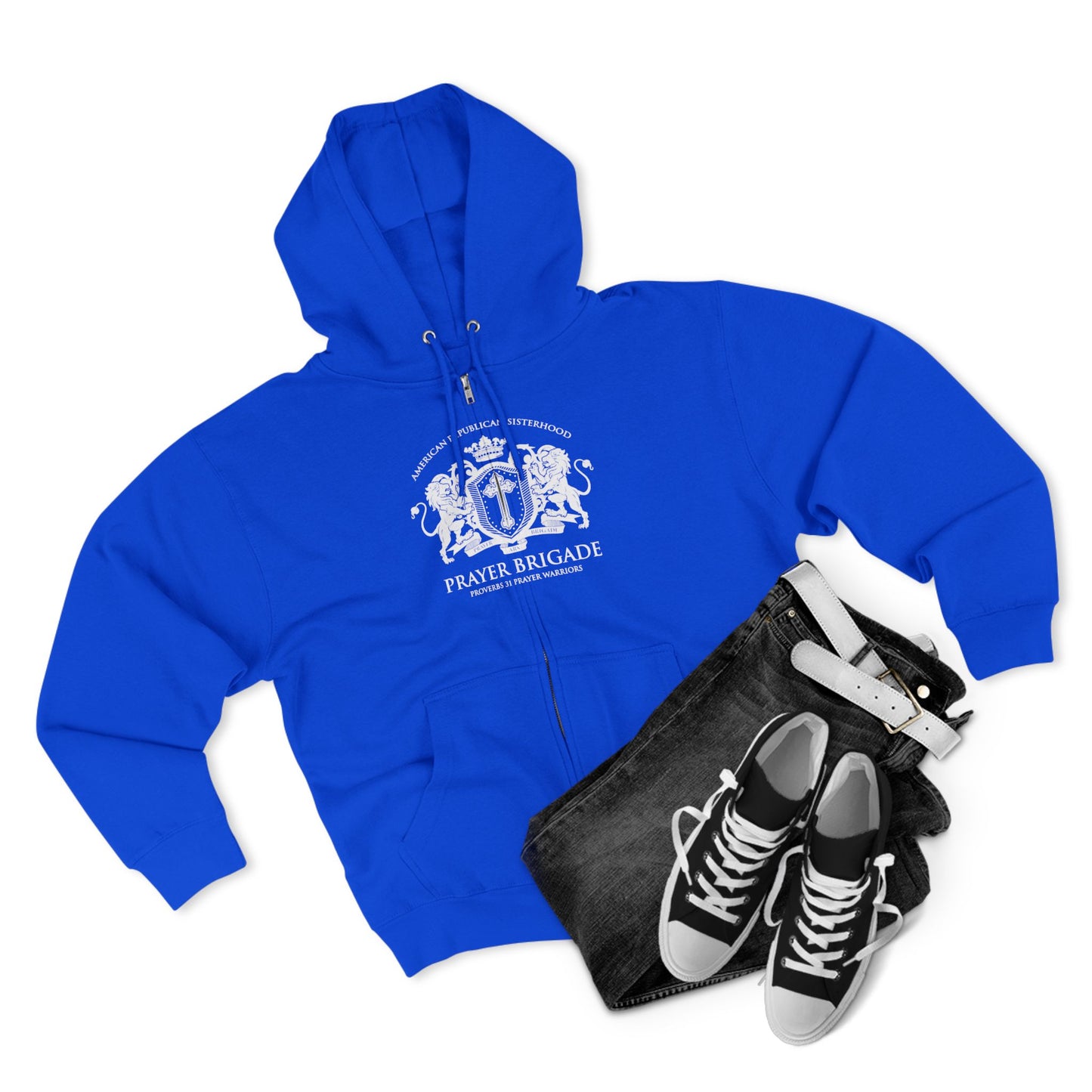 ARS Prayer Brigade Unisex Full Zip Hoodie (Dark Red with White Logo)