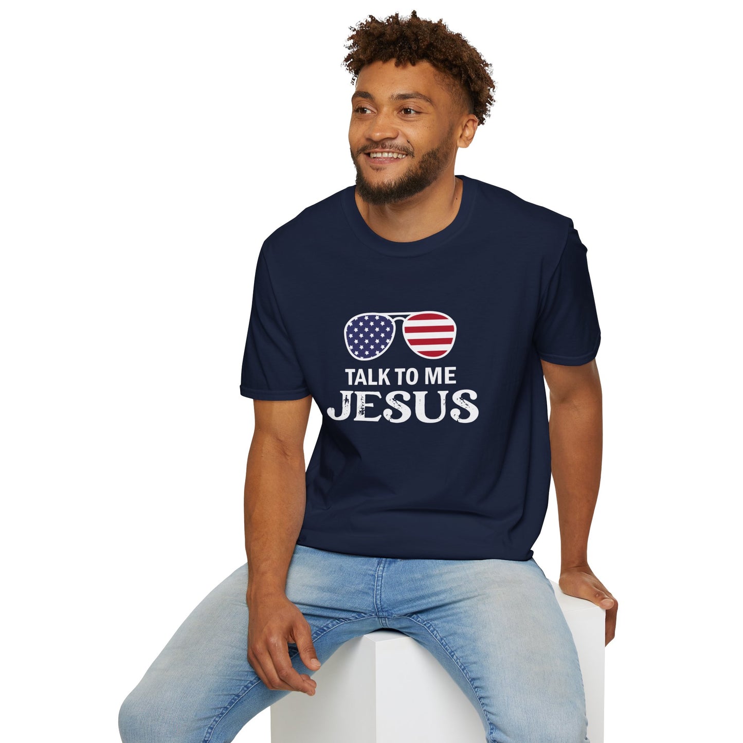 Patriotic "Talk to Me Jesus" Christian Softstyle Tshirt