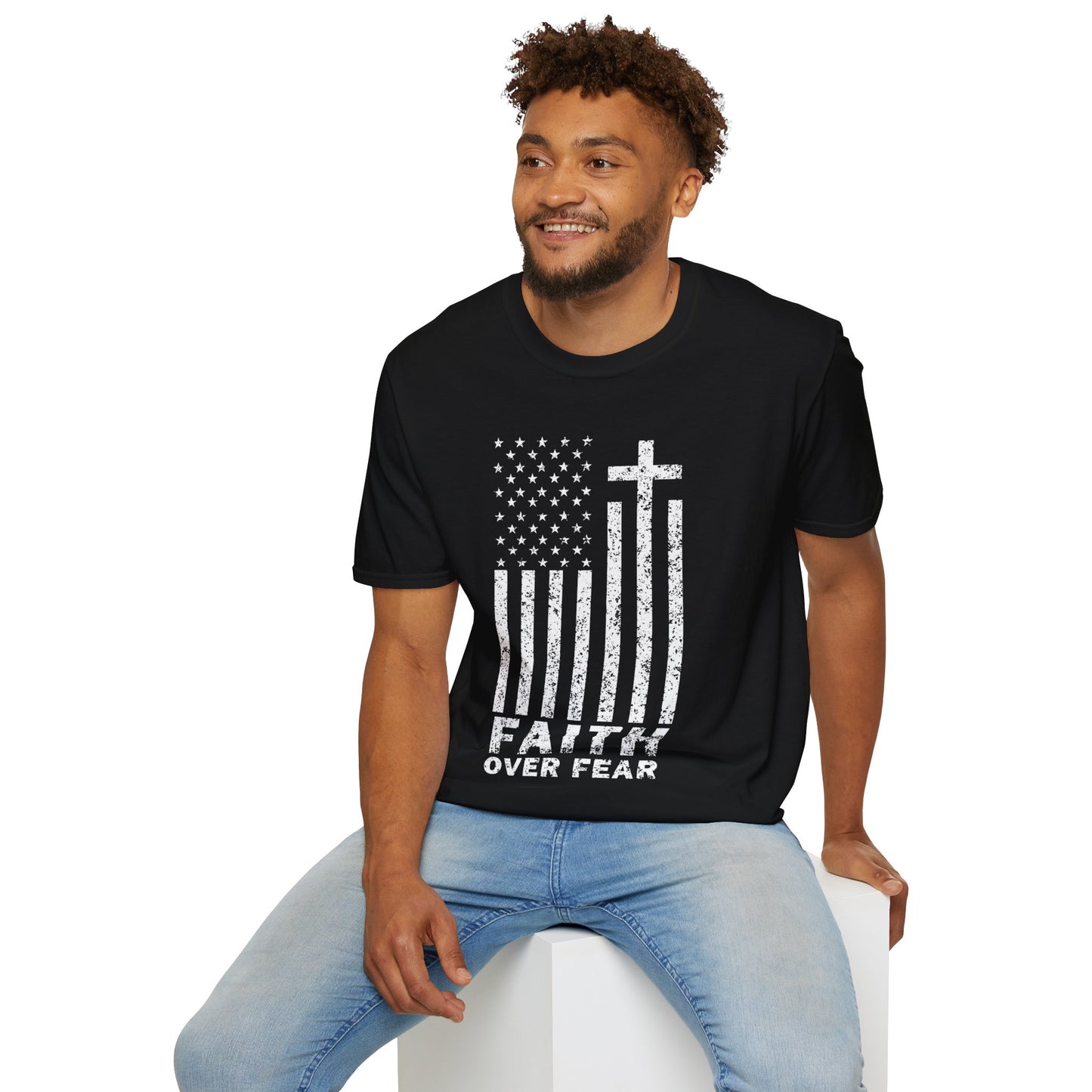 Faith Flag Men's Tshirt (White Logo)