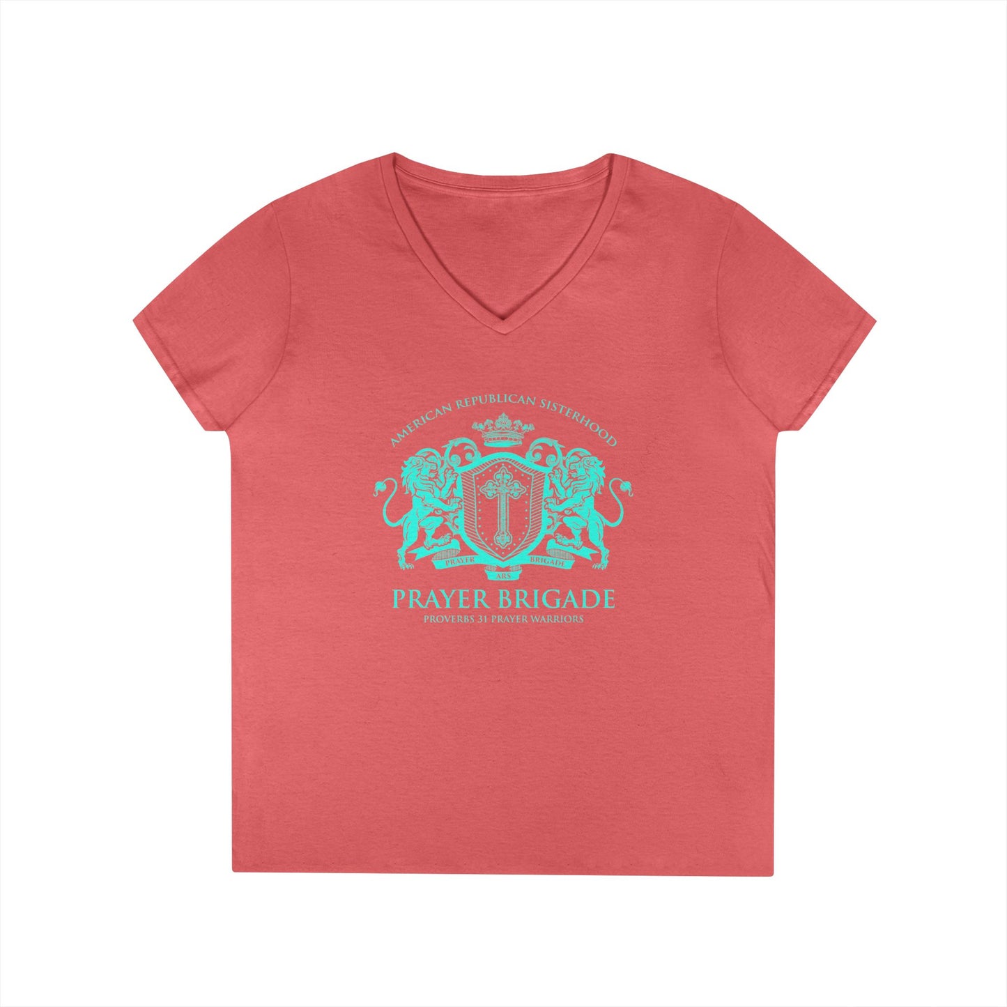 ARS Prayer Brigade Ladies' V-Neck T-Shirt (Purple with Aqua Logo)