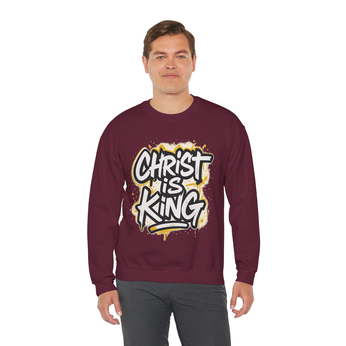 Christ is King Men's Crewneck Sweatshirt (White/Gold Logo)