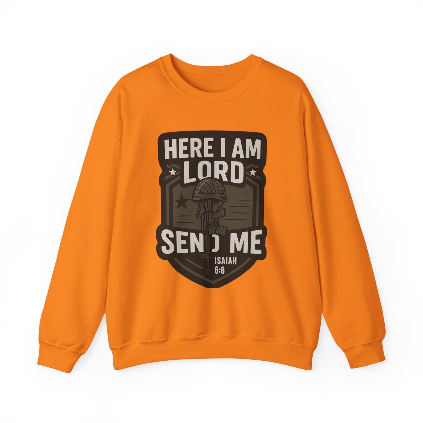 "Here I Am Lord Send Me" Bible Verse Inspirational Faith Sweatshirt (Military Logo)