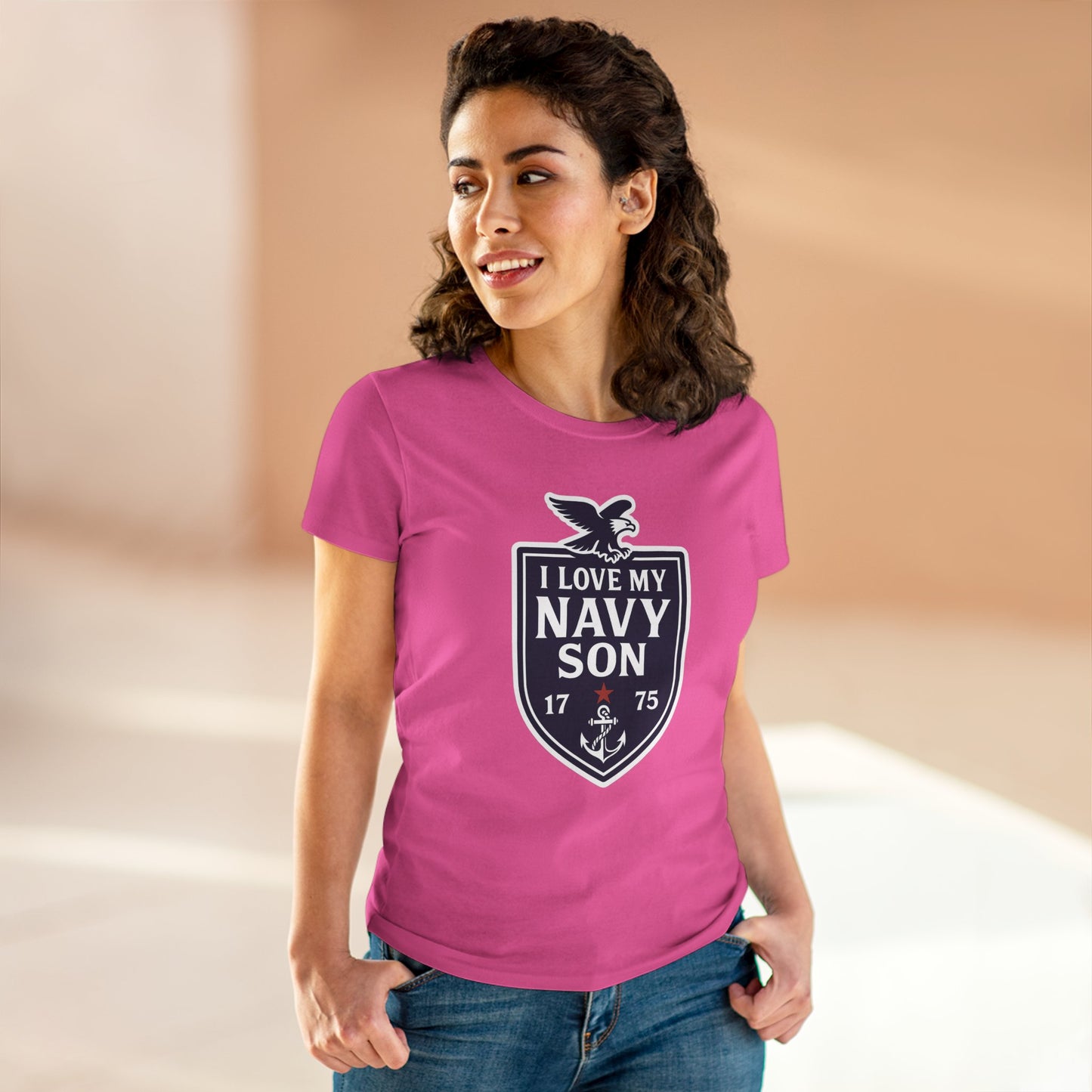 "I Love my Navy Son" Military Pride Patriotic Crest Women's Semi-Fitted Tshirt