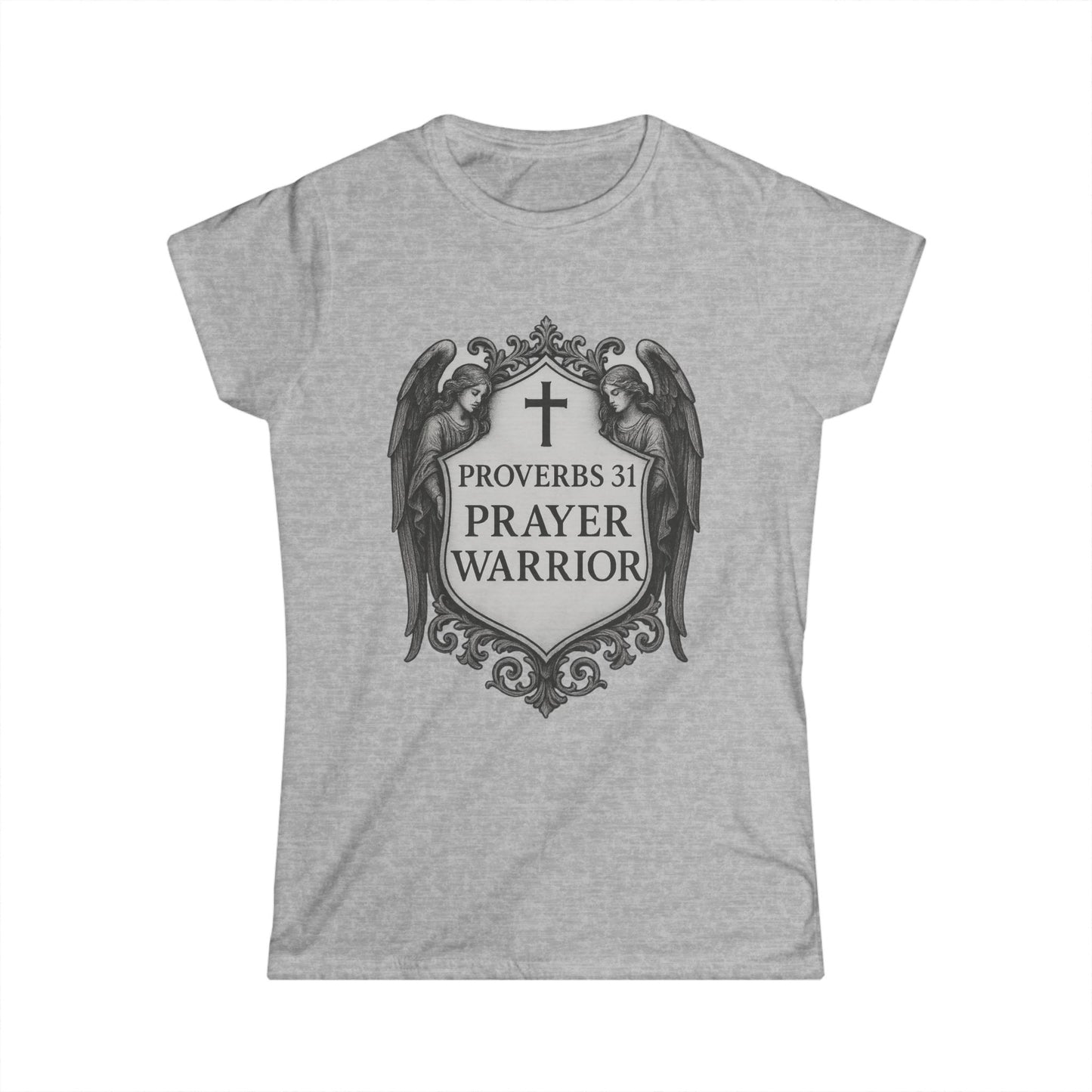 "Proverbs 31 Prayer Warrior" Women's Fitted Soft Tshirt (Angel Crest)