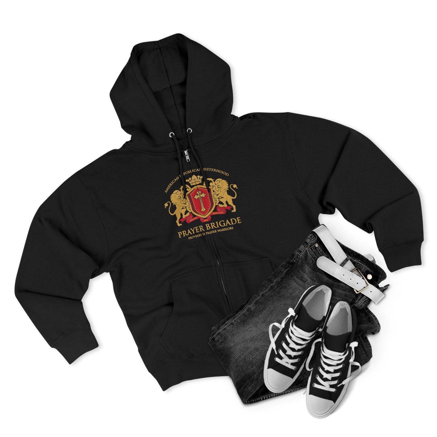 ARS Prayer Brigade Unisex Zip Hoodie (Black with Gold/Red Logo)