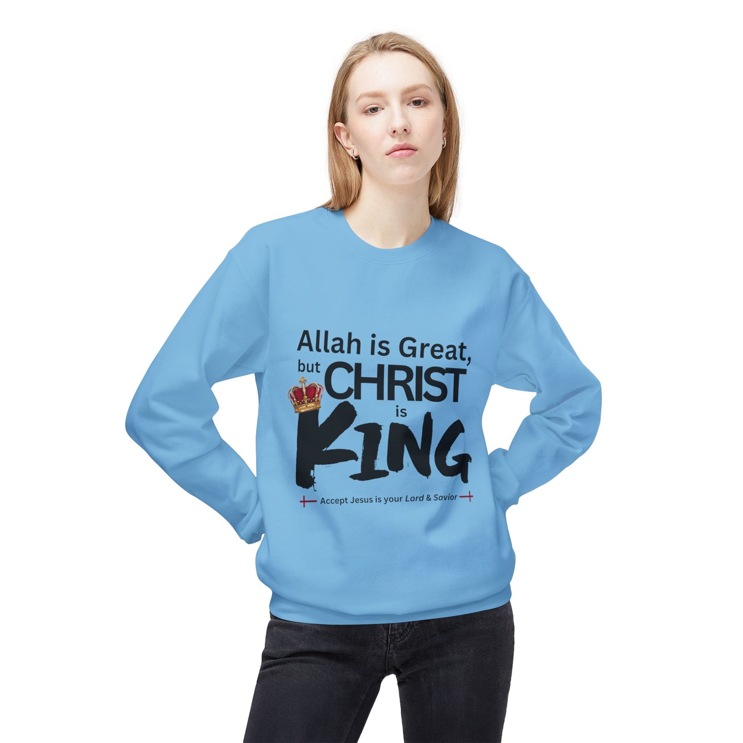 "Christ is King" Unisex Comfy Fleece Sweatshirt (Great Logo - Front) - Sweet Baby Jeez Teez