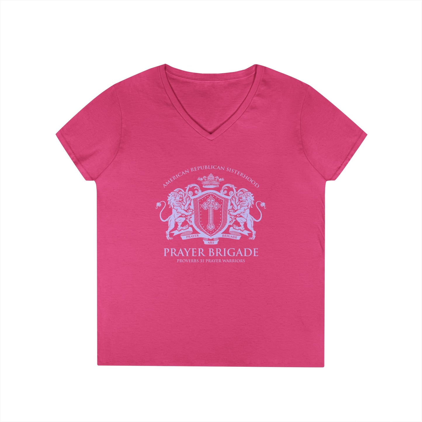 ARS Prayer Brigade Ladies' V-Neck T-Shirt (Pink with Lilac Logo)