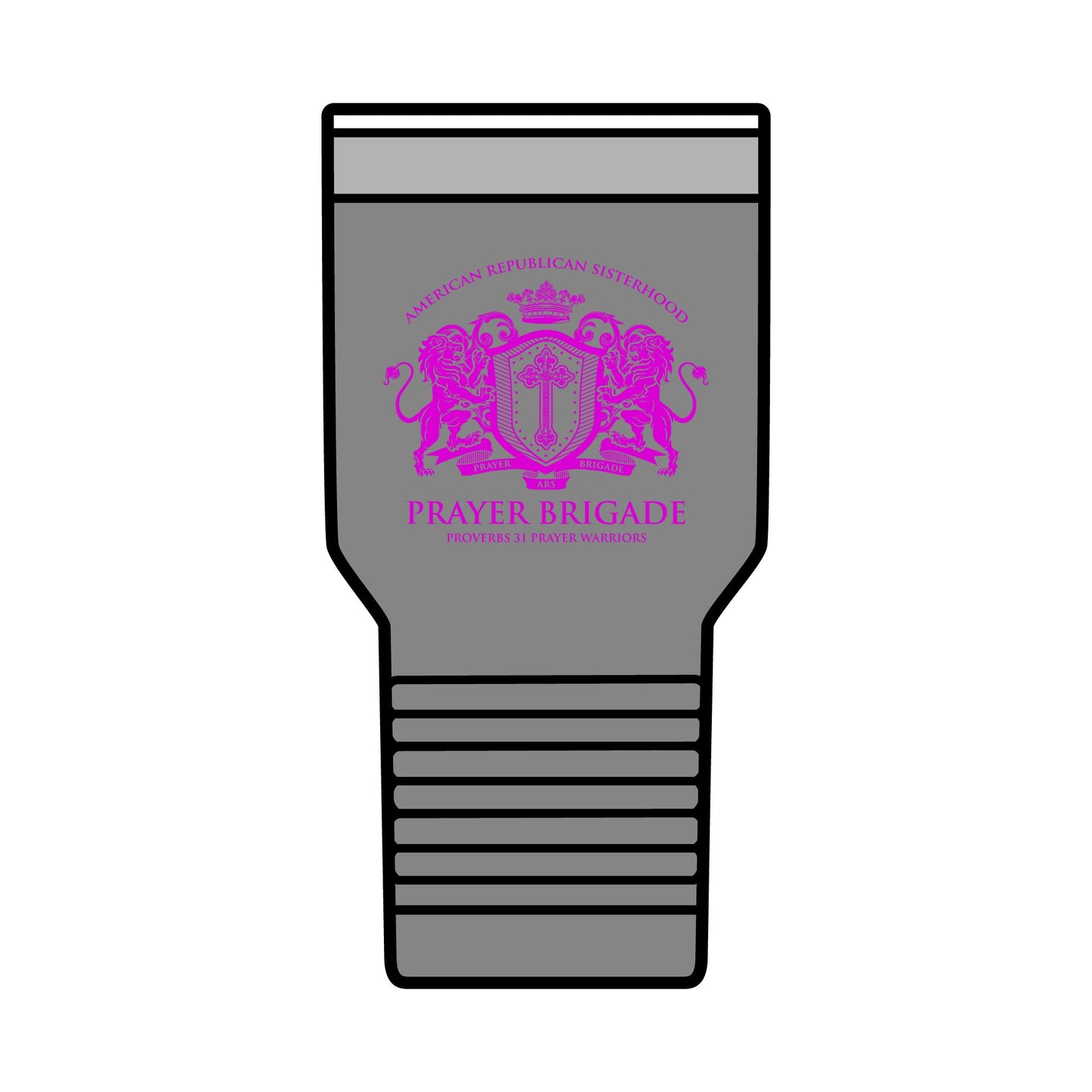 ARS Prayer Brigade Insulated Tumbler (30oz Dark Gray with Hot Pink Logo)