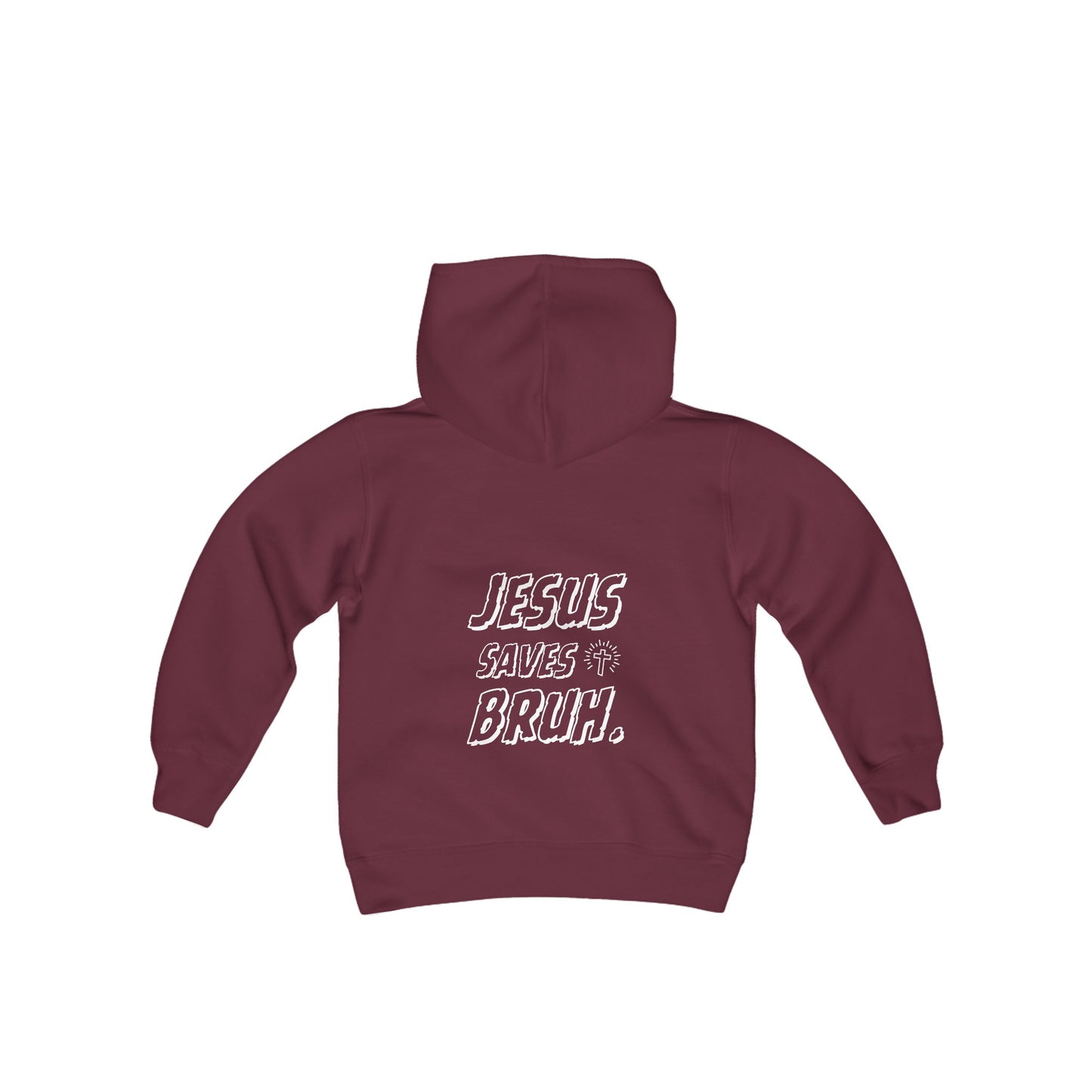Jesus Saves Bruh Boys Hoodie (White Logo - Back) - Sweet Baby Jeez Teez