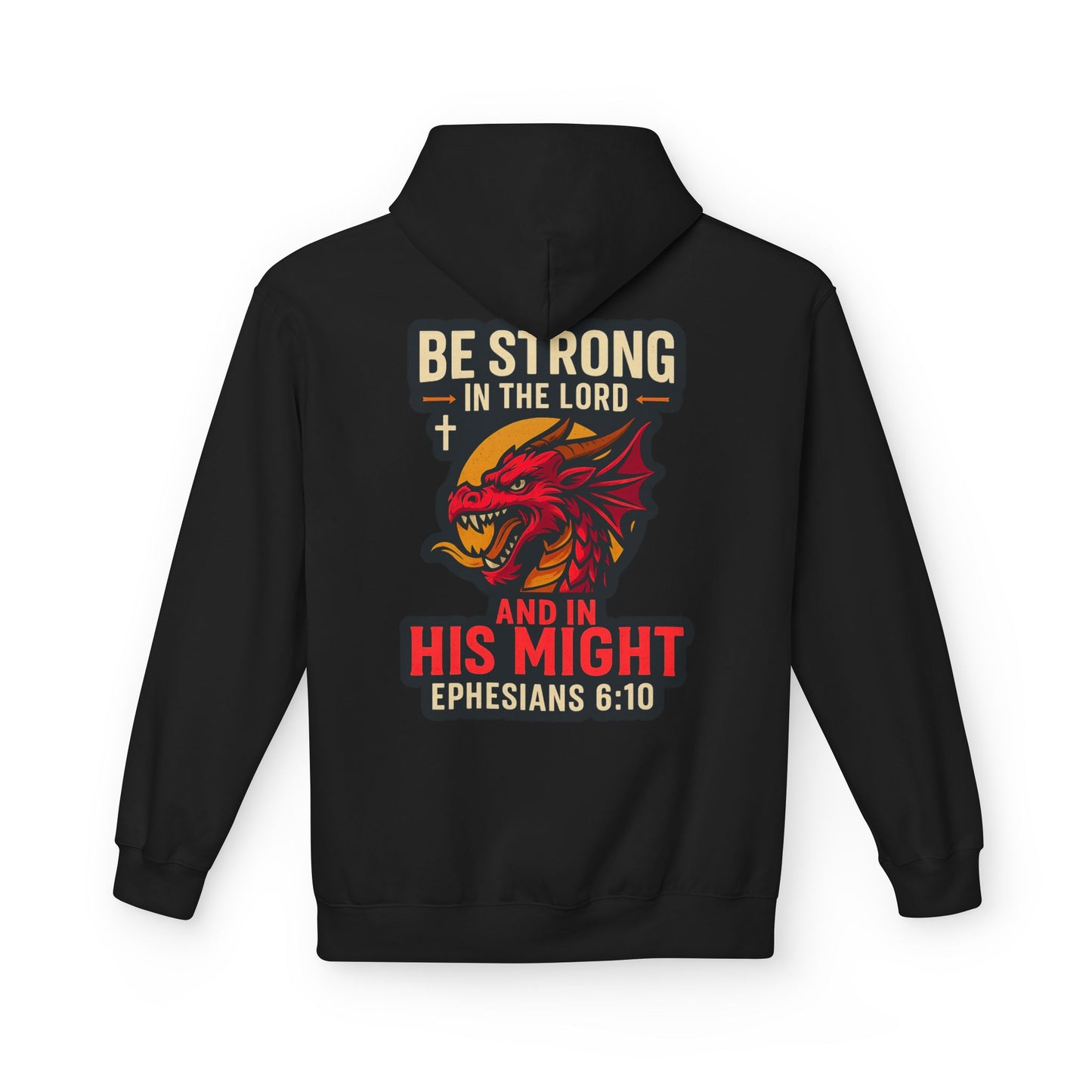 "Be Strong" Bible Verse Dragon Fleece Hoodie (Back Logo)