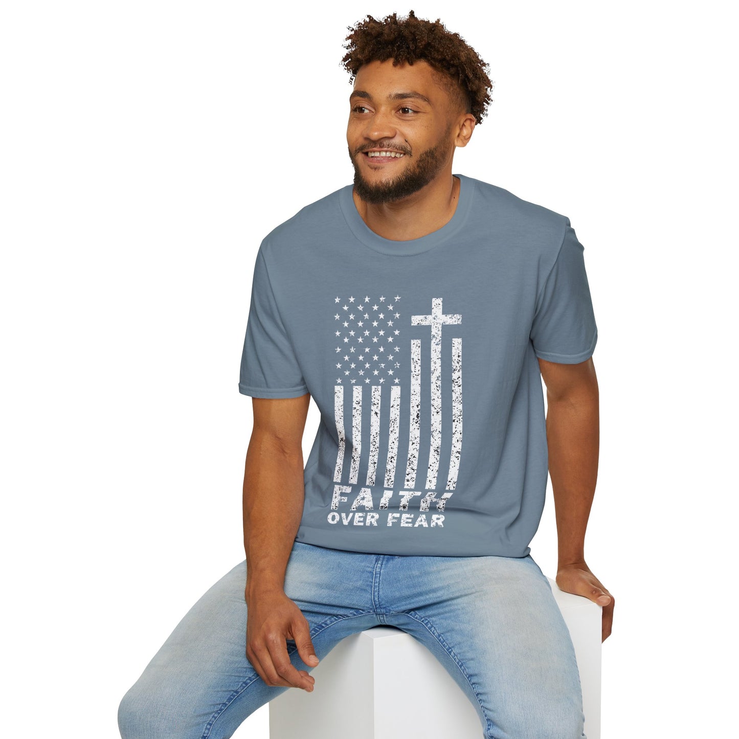Faith Flag Men's Tshirt (White Logo)