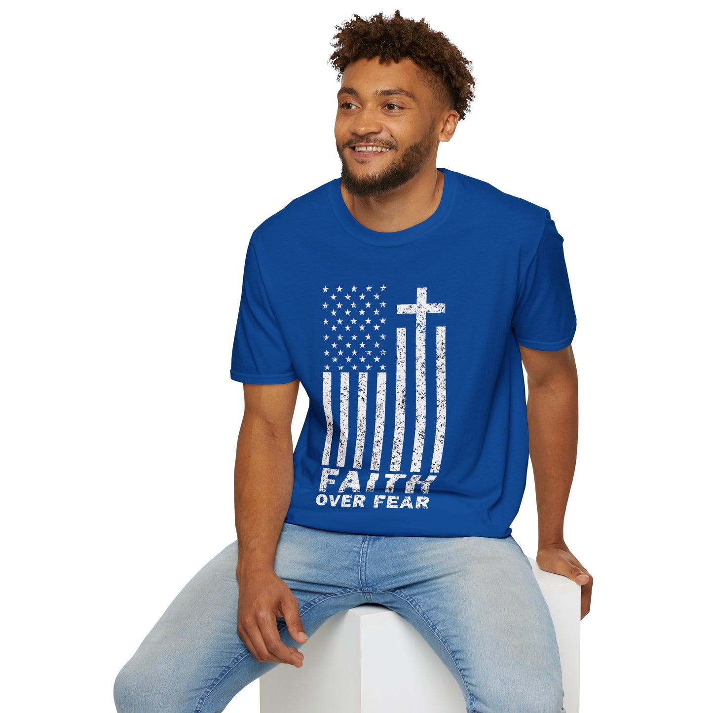 Faith Flag Men's Tshirt (White Logo)