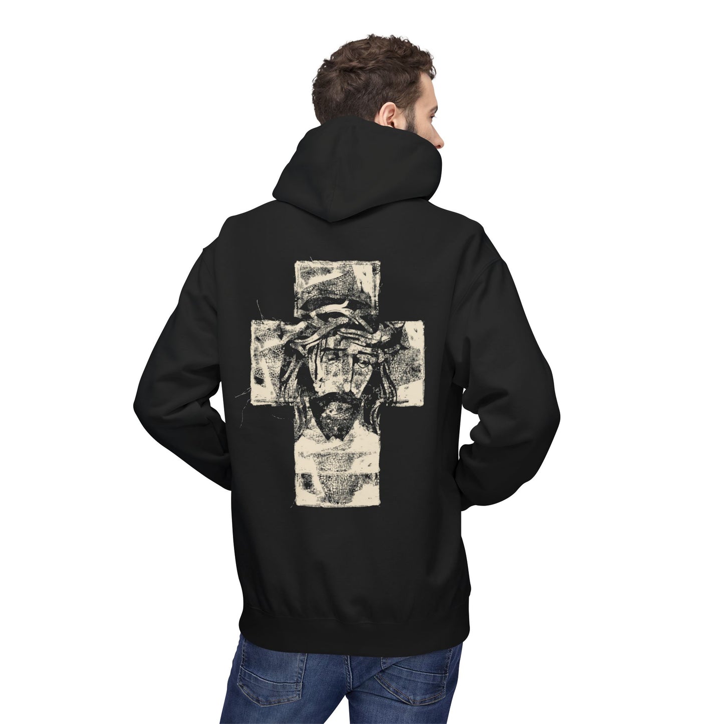 Christ Portrait on Cross Modern Logo Men's Hoodie - Sweet Baby Jeez Teez
