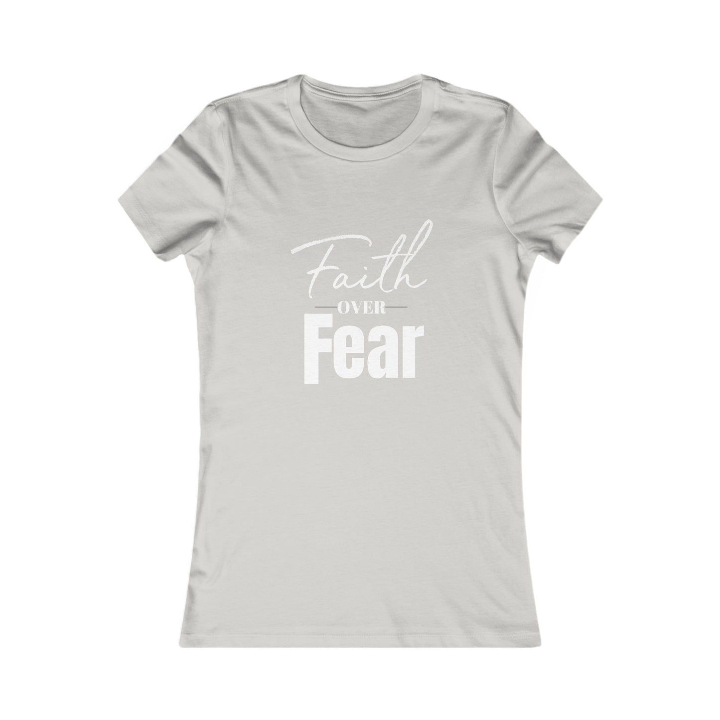 Faith Over Fear Women's Fitted Tshirt (White and Gray Logo) - Sweet Baby Jeez Teez