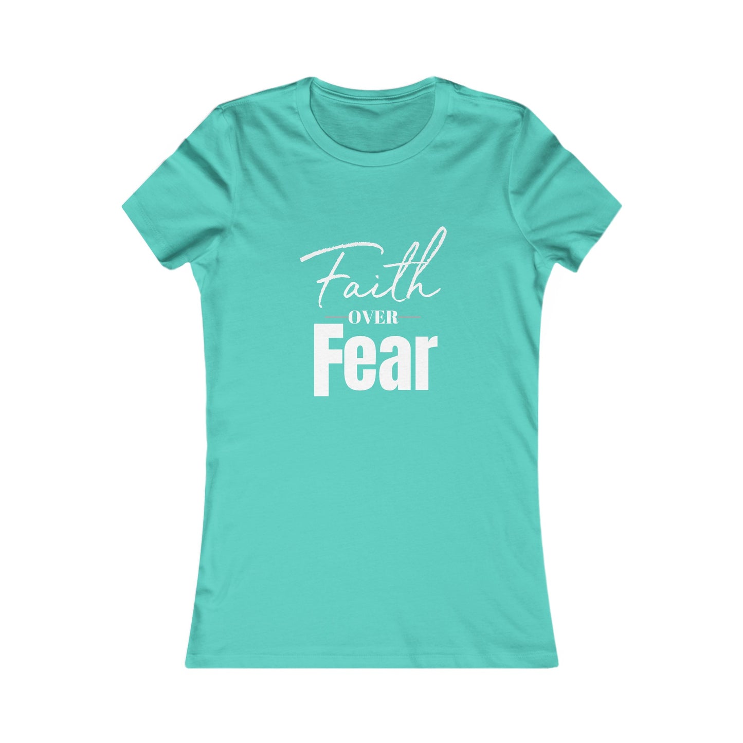 Faith Over Fear Women's Fitted Tshirt (White and Gray Logo) - Sweet Baby Jeez Teez