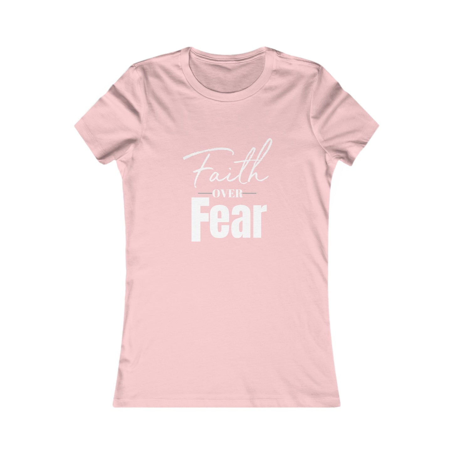 Faith Over Fear Women's Fitted Tshirt (White and Gray Logo) - Sweet Baby Jeez Teez