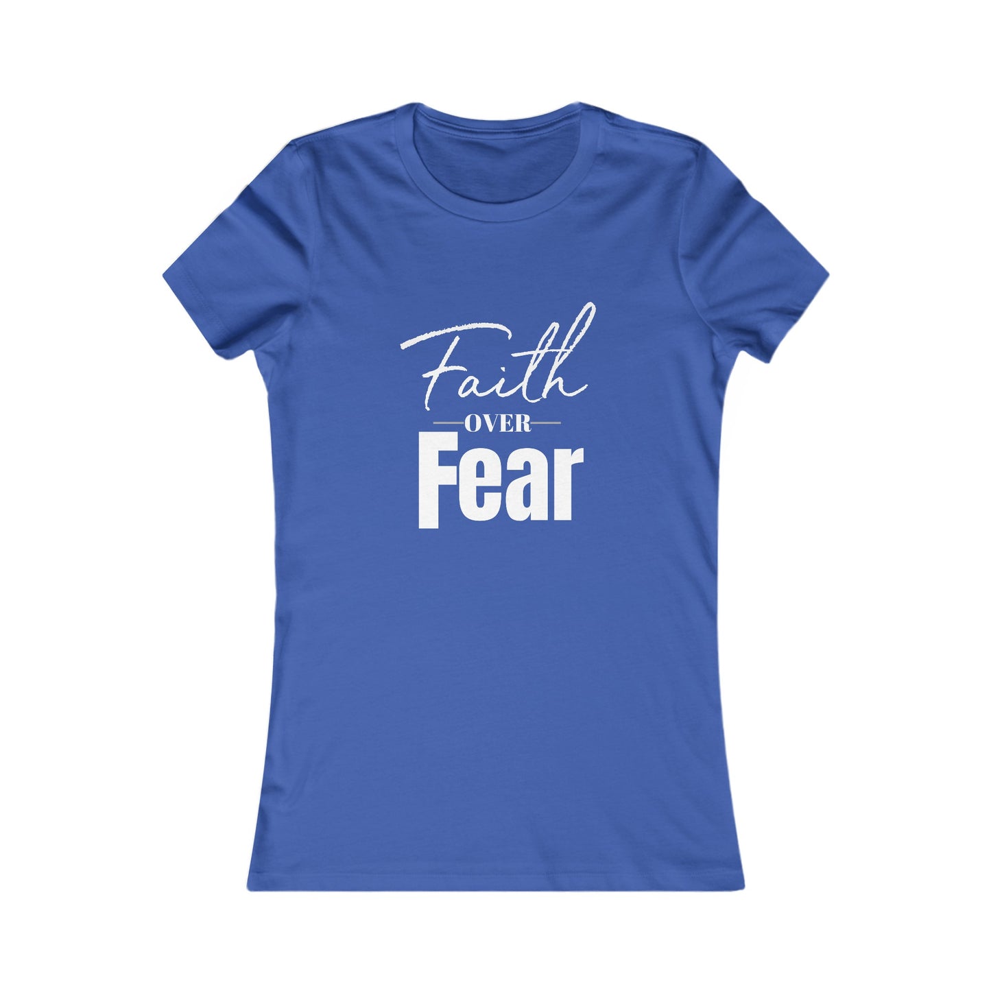 Faith Over Fear Women's Fitted Tshirt (White and Gray Logo) - Sweet Baby Jeez Teez