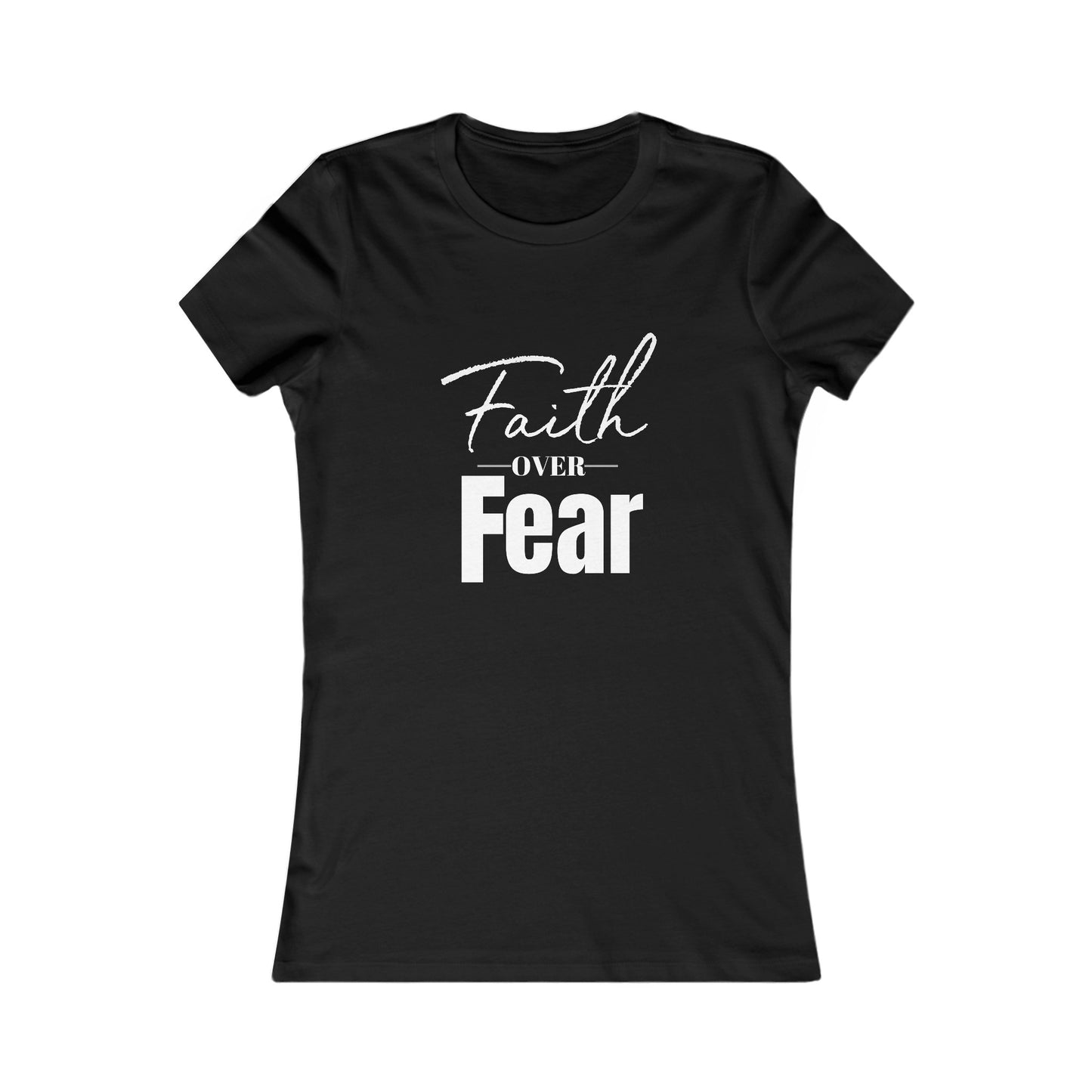 Faith Over Fear Women's Fitted Tshirt (White and Gray Logo) - Sweet Baby Jeez Teez