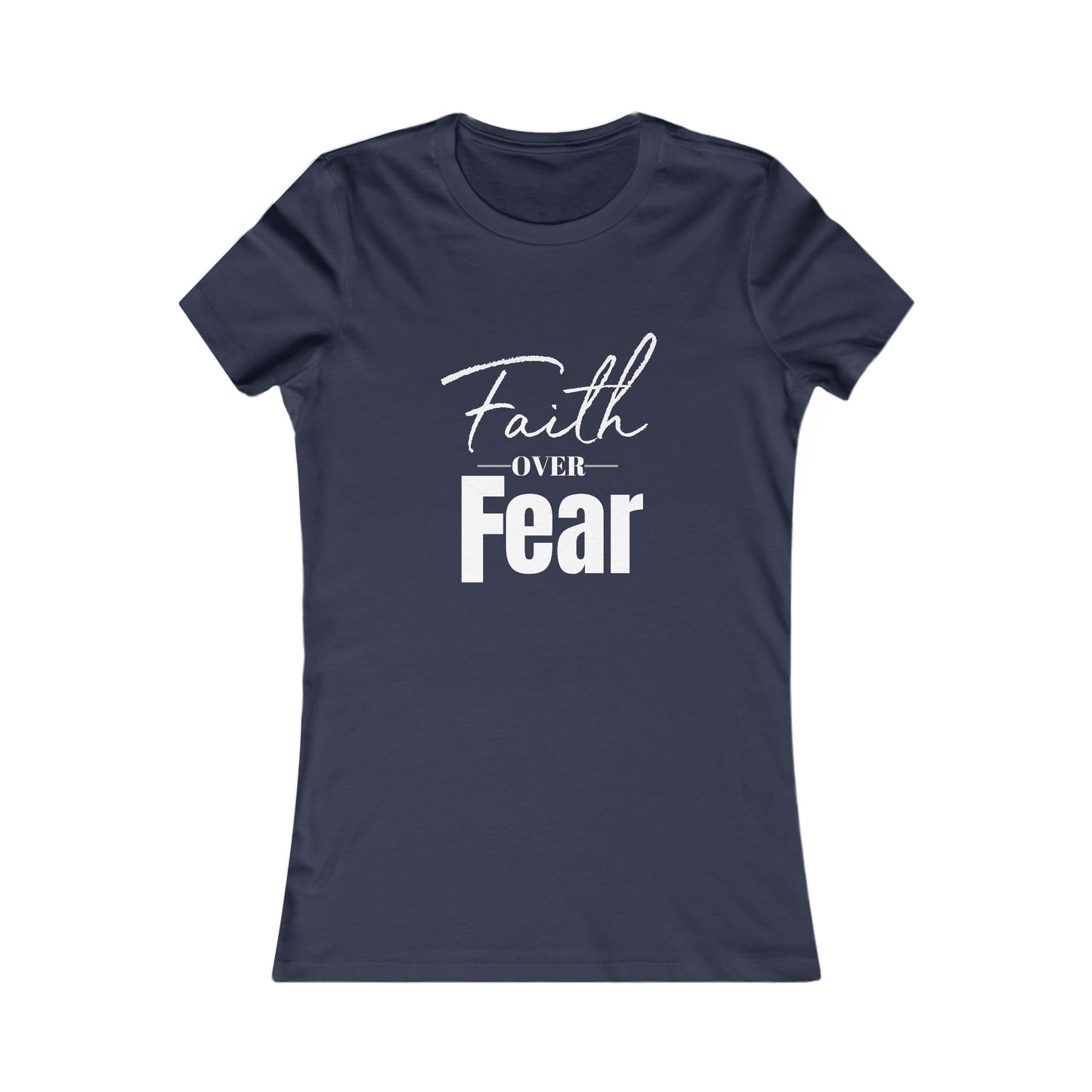 Faith Over Fear Women's Fitted Tshirt (White and Gray Logo) - Sweet Baby Jeez Teez