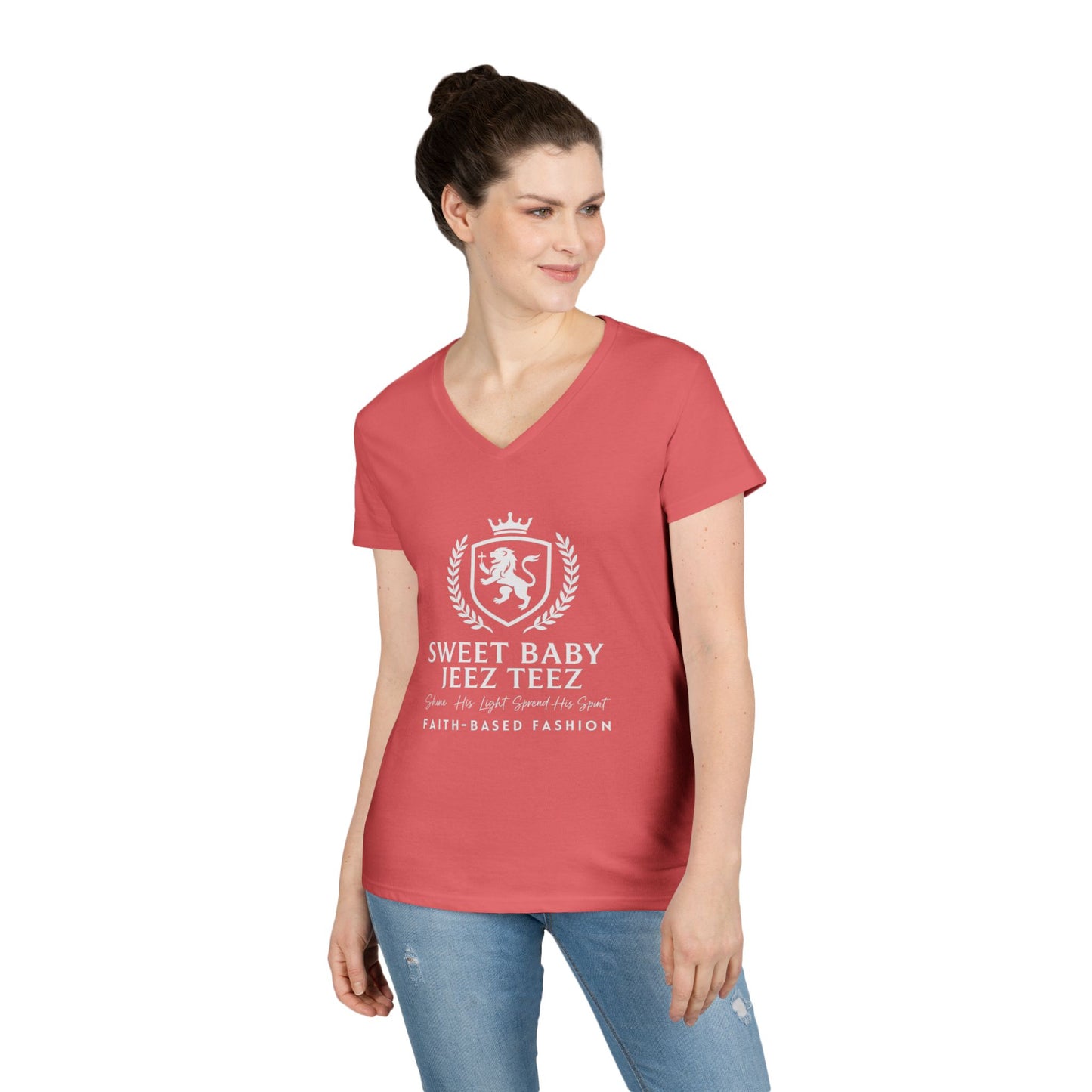 Sweet Baby Jeez Teez Faith-Based Fashion Semi-Fitted Women's V-Neck Tshirt