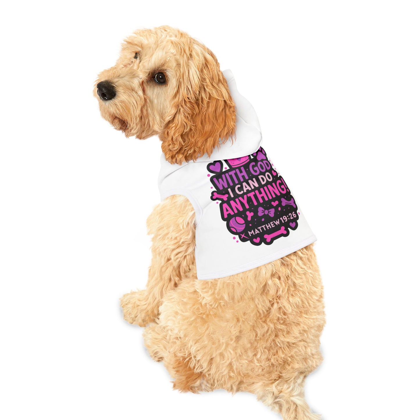 "With God" Bible Verse Adorable Pet Hoodie for Beloved Dogs and Cats (Pink/Purple)