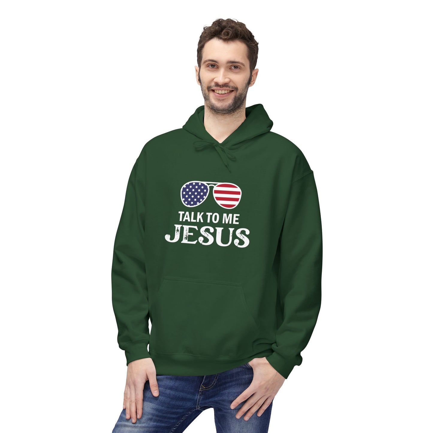 Patriotic "Talk to Me Jesus" Christian Fleece Hoodie
