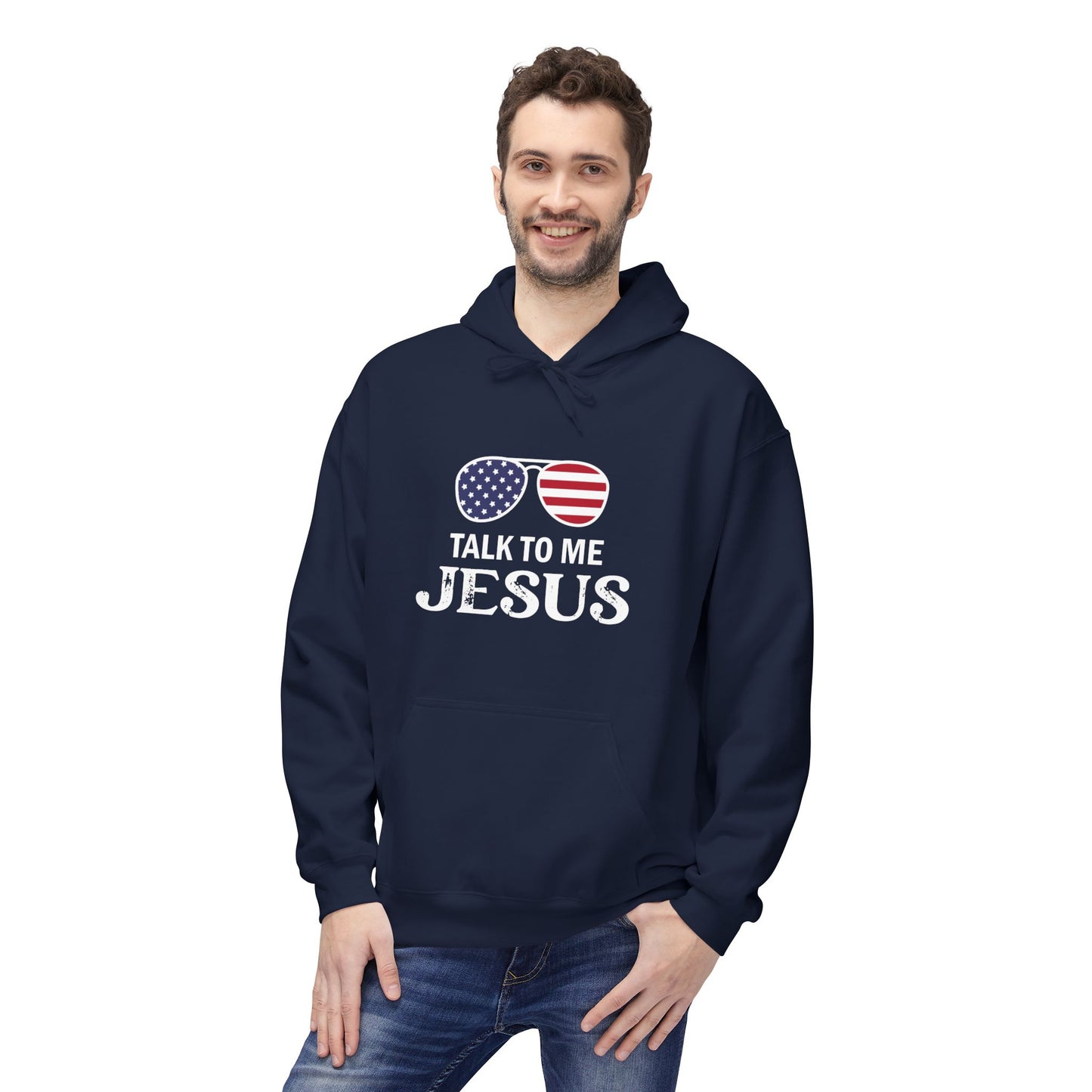 Patriotic "Talk to Me Jesus" Christian Fleece Hoodie