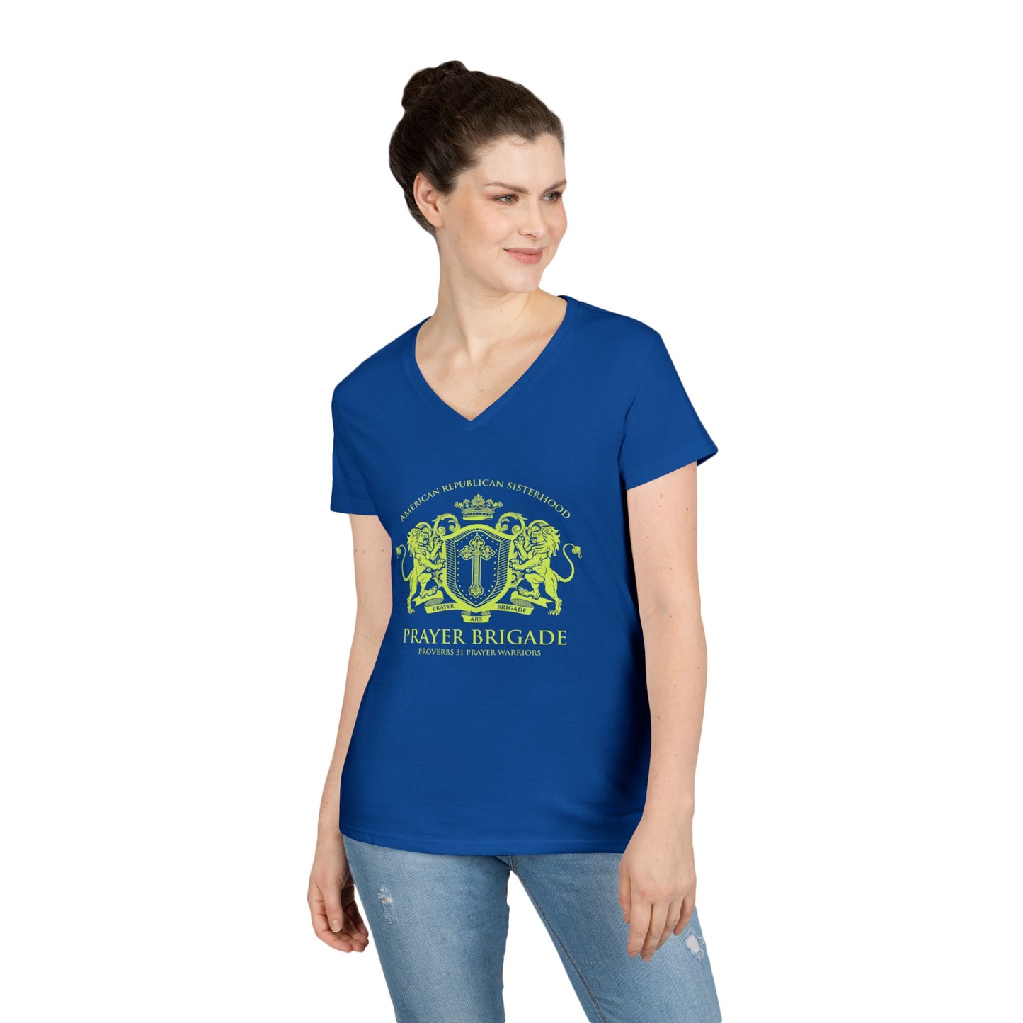 ARS Prayer Brigade Ladies' V-Neck T-Shirt (Chartreuse Logo)