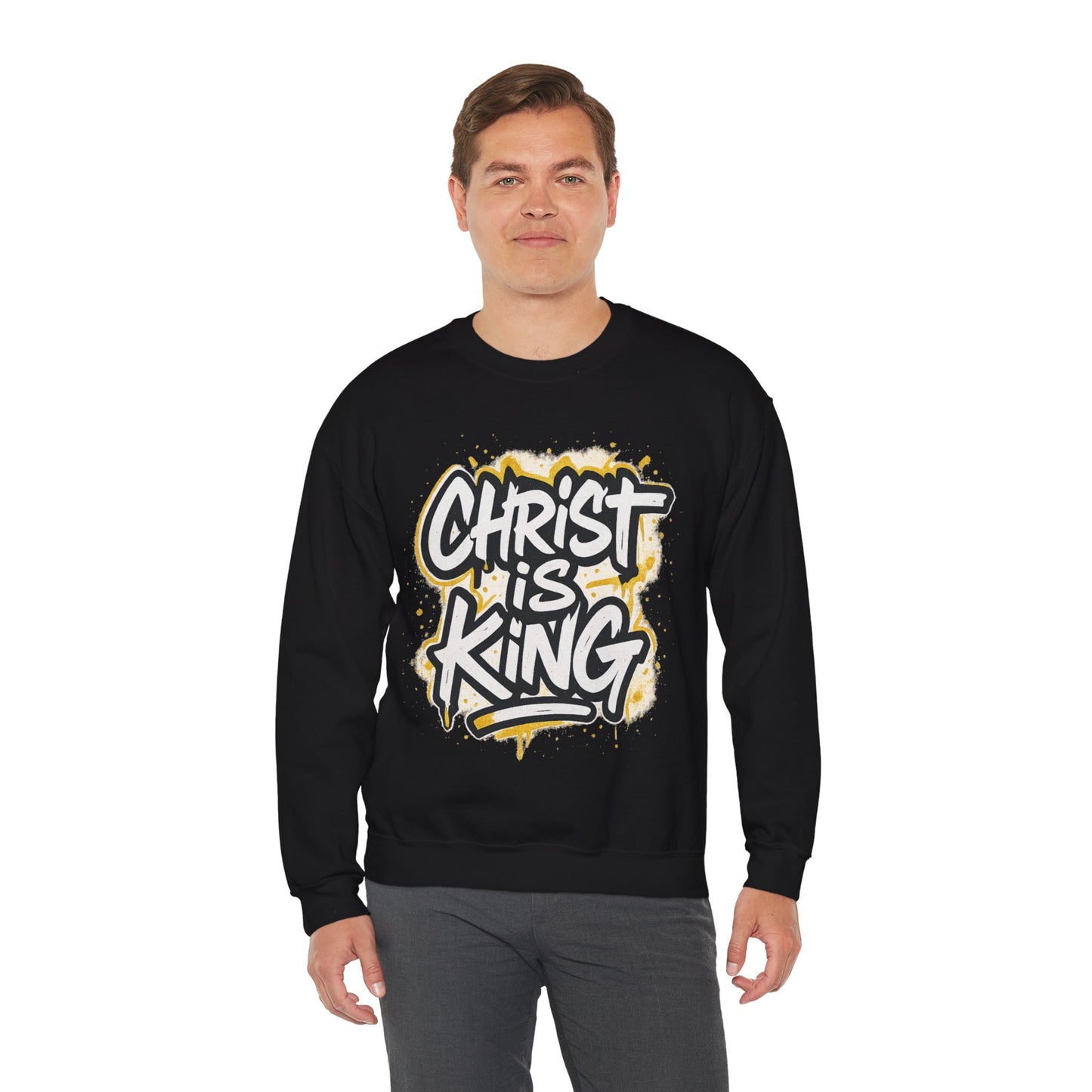 Christ is King Men's Crewneck Sweatshirt (White/Gold Logo)