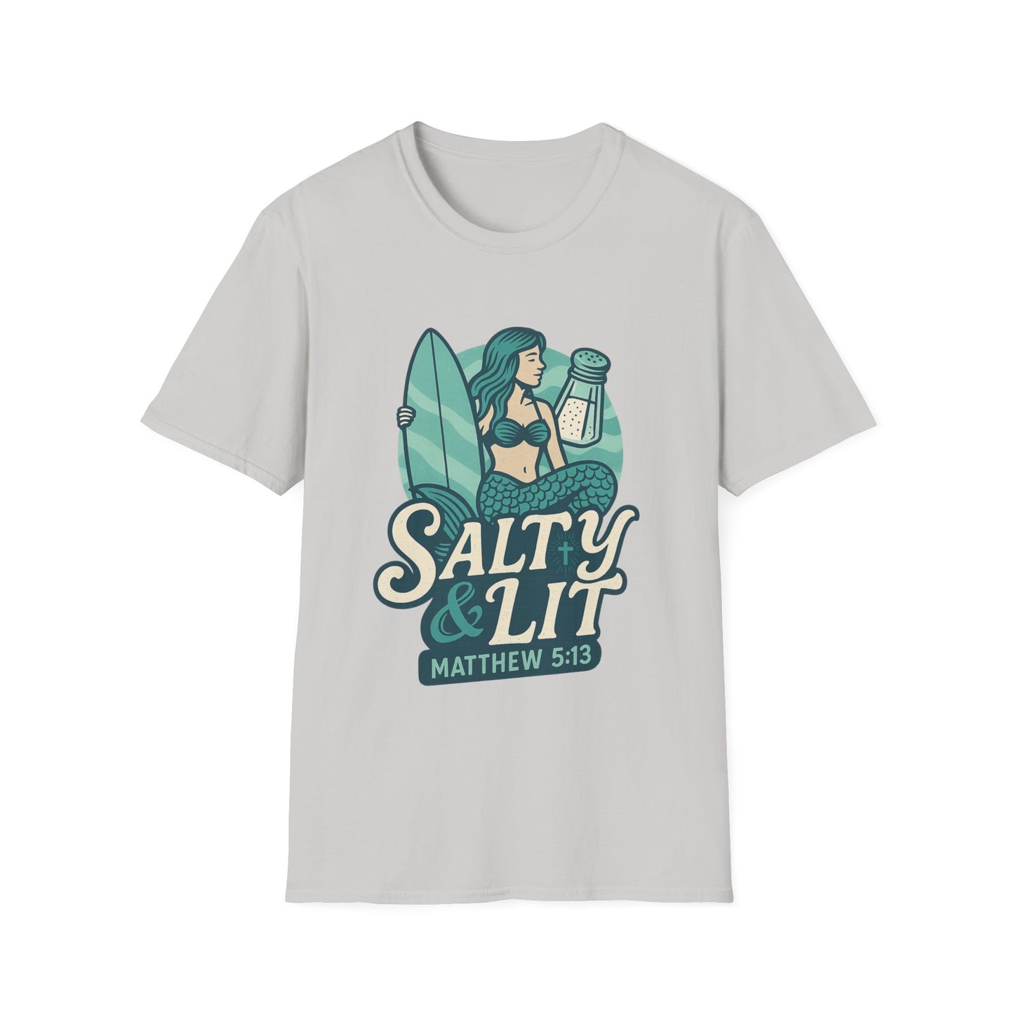 "Salty & Lit" Mermaid Matthew 5:13 Bible Verse Christian Women's Softstyle Tshirt