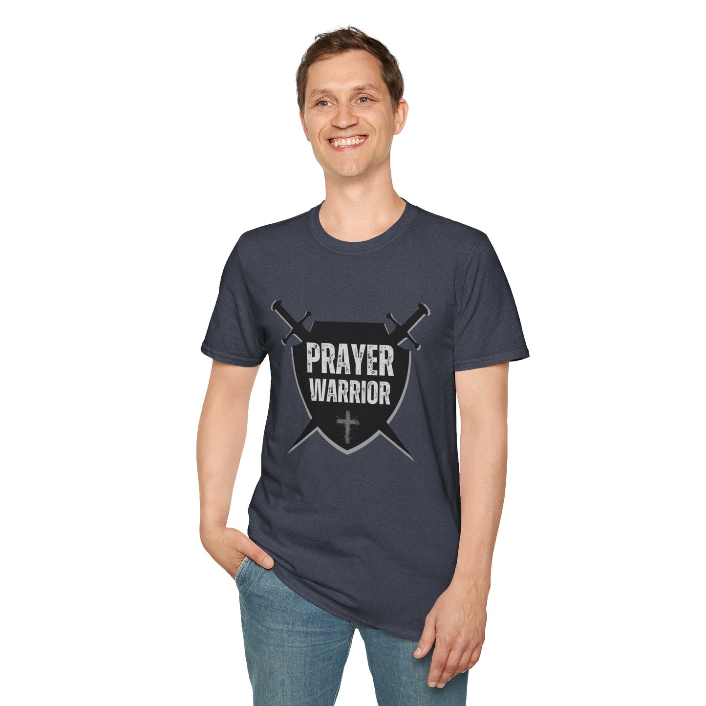 Prayer Warrior Shield Men's Tshirt (Black Logo) - Sweet Baby Jeez Teez
