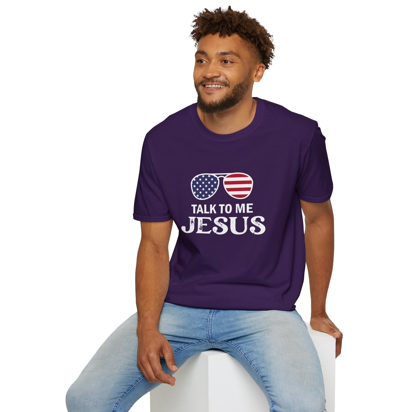 Patriotic "Talk to Me Jesus" Christian Softstyle Tshirt