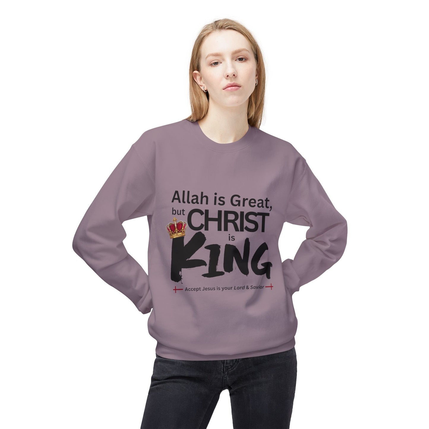 "Christ is King" Unisex Comfy Fleece Sweatshirt (Great Logo - Front) - Sweet Baby Jeez Teez