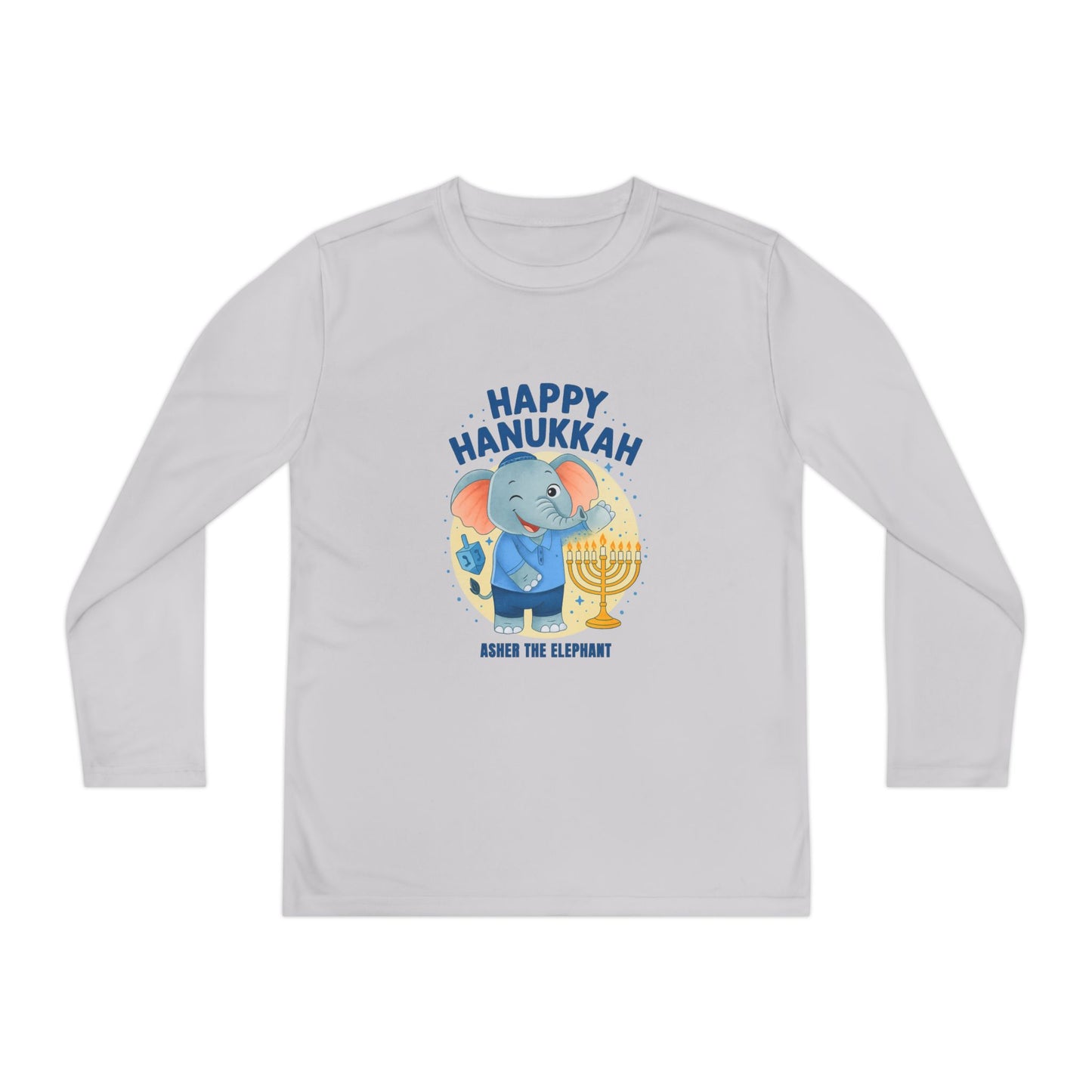 Happy Hanukkah Asher Kids Long Sleeve T-shirt (Wink Logo)
