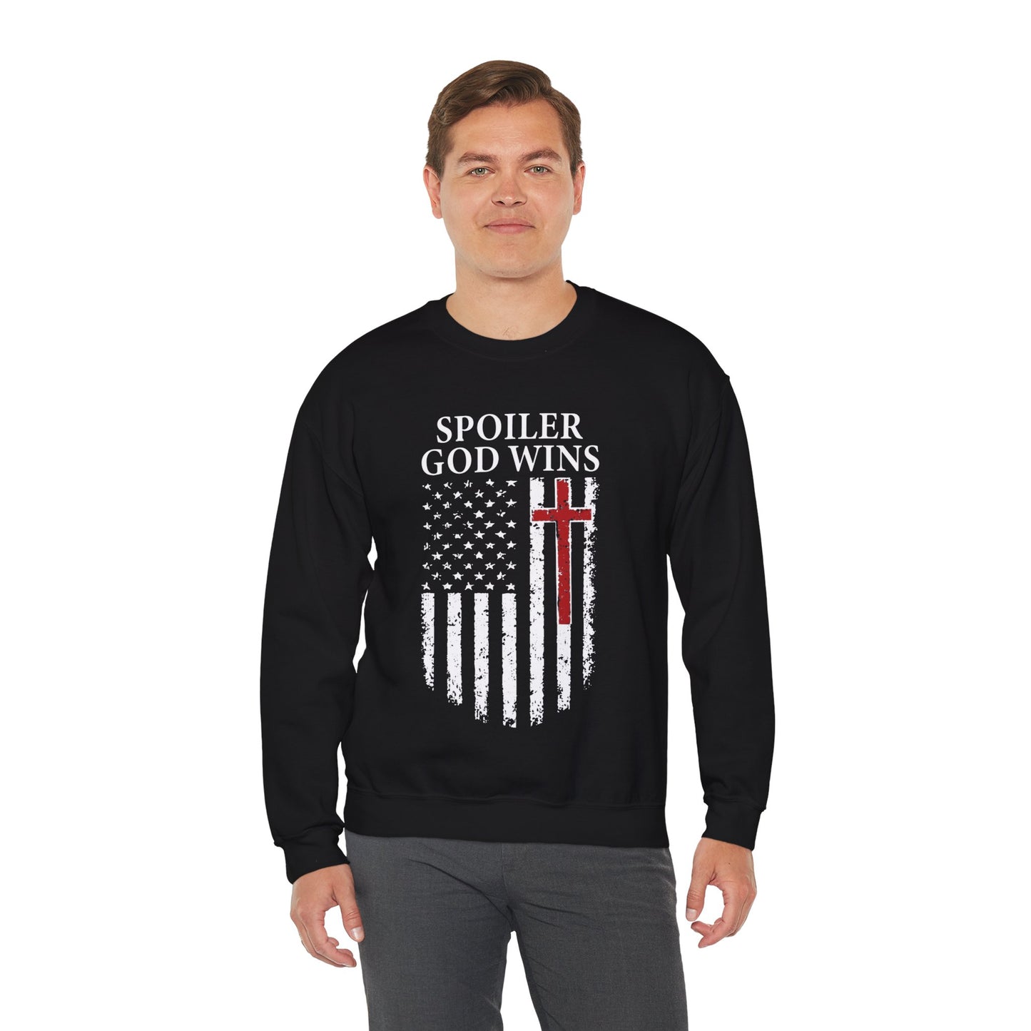 "Spoiler God Wins" Christian Unisex Cozy Sweatshirt
