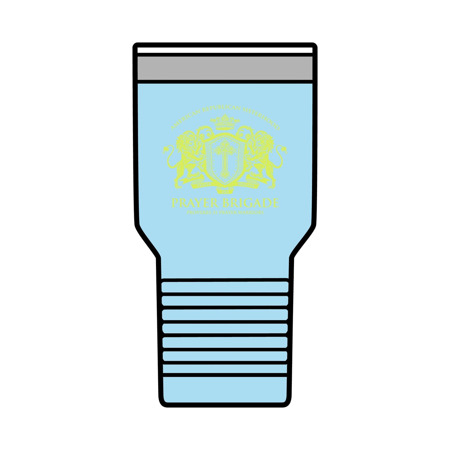 ARS Prayer Brigade Insulated Tumbler (30oz Light Blue with Chartreuse Logo)