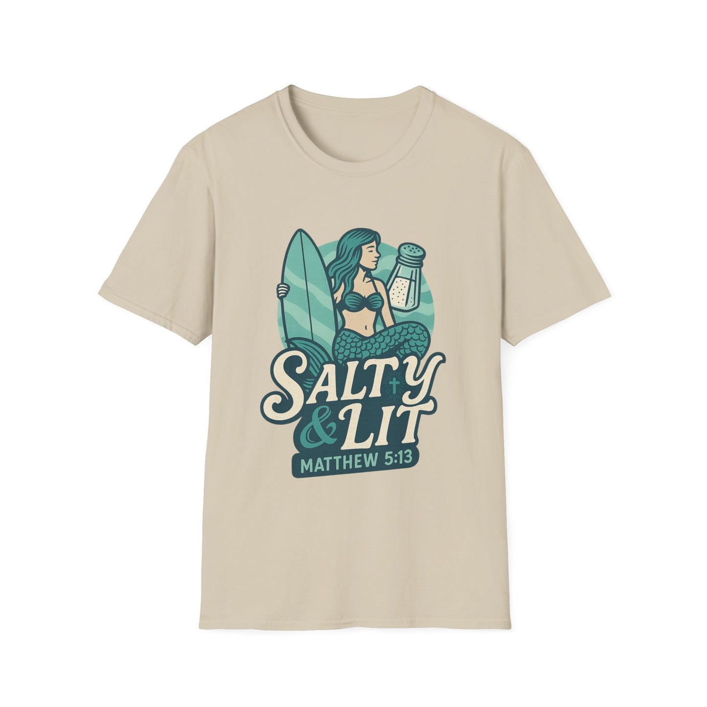 "Salty & Lit" Mermaid Matthew 5:13 Bible Verse Christian Women's Softstyle Tshirt