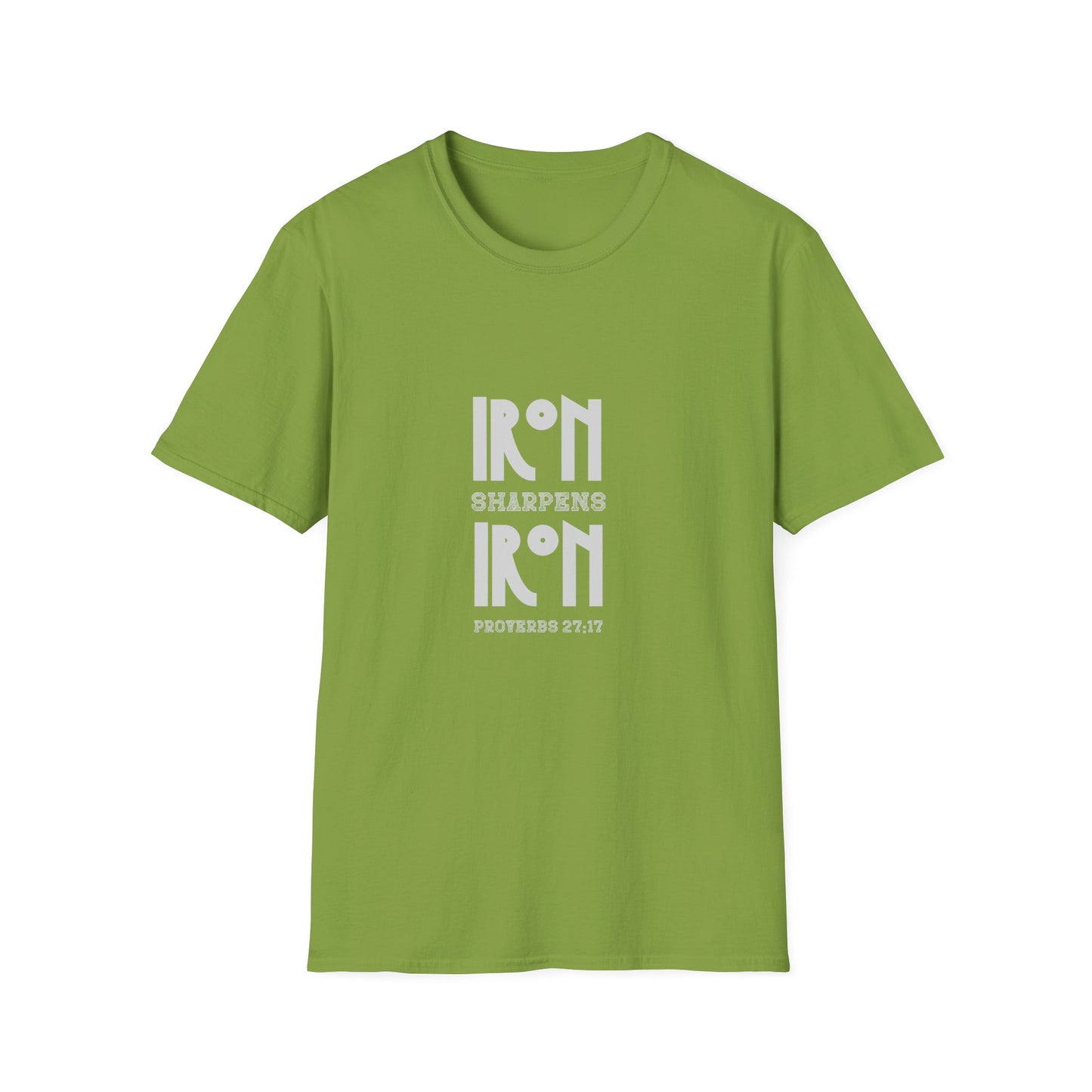 "Iron Sharpens Iron" Bible Verse Christian Inspirational Softstyle Tshirt (Gray Logo)