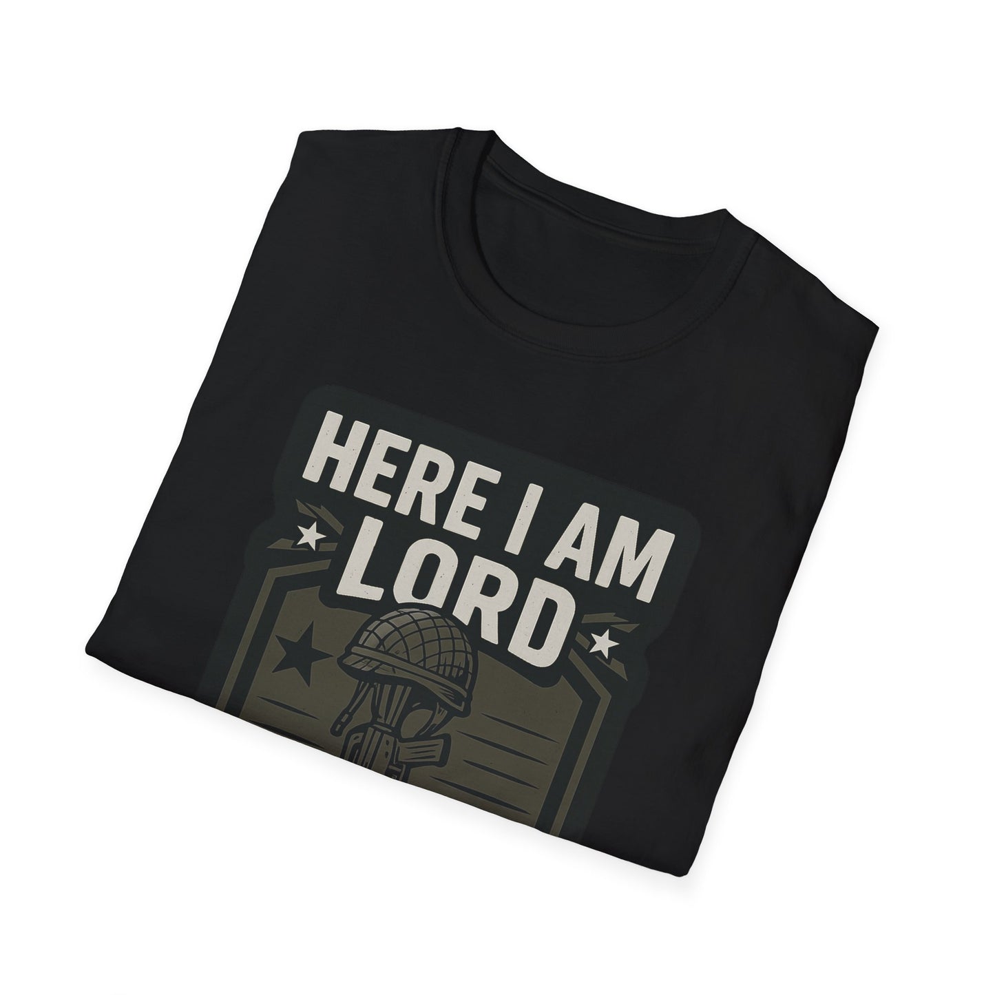 "Here I Am Lord Send Me" Bible Verse Inspirational Faith T-Shirt (Military Logo)