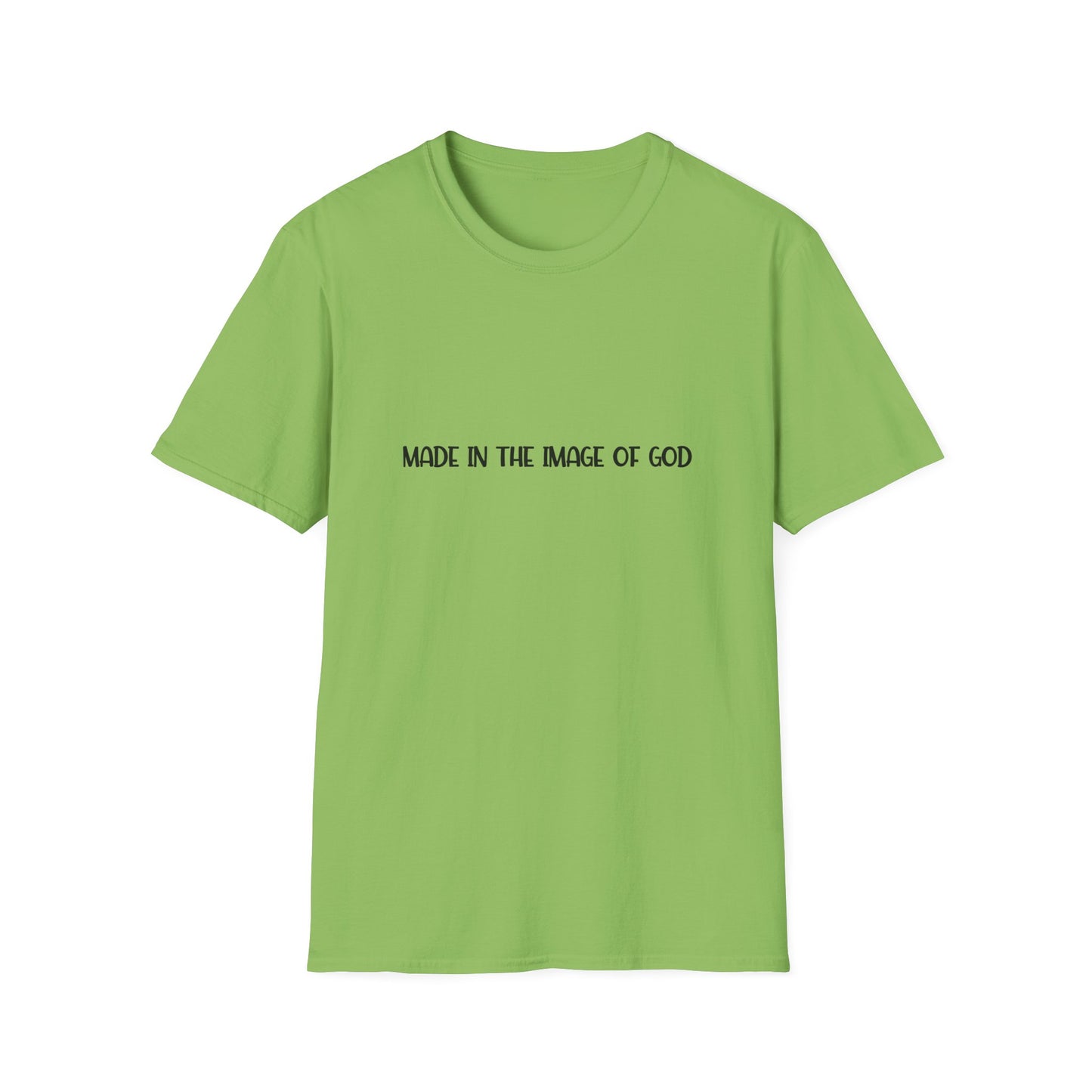 "Made in the Image of God" Christian Inspirational Softstyle Tshirt (FP Black Logo)