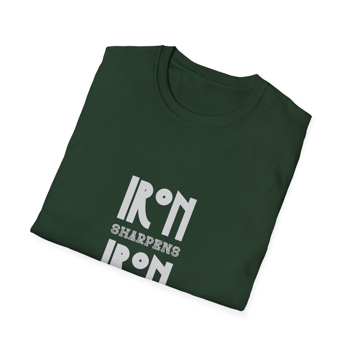 "Iron Sharpens Iron" Bible Verse Christian Inspirational Softstyle Tshirt (Gray Logo)