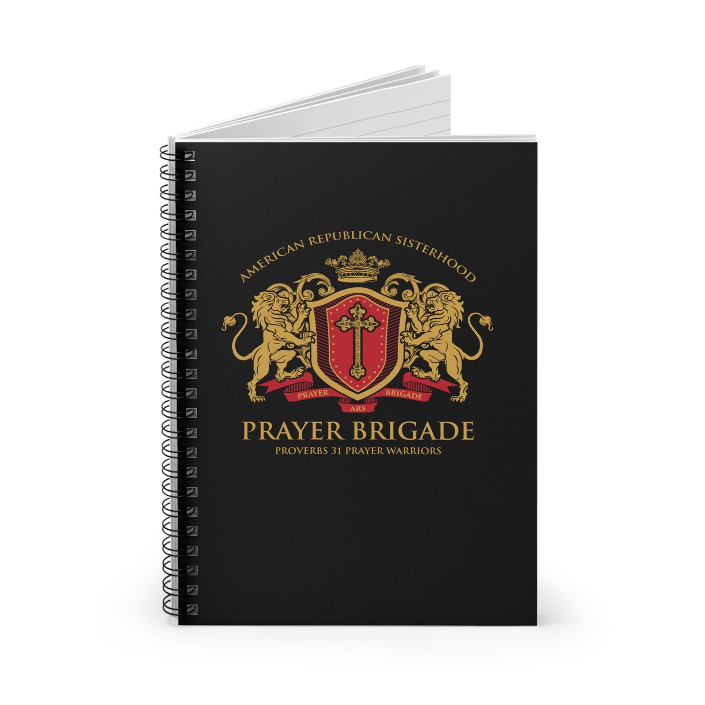 ARS Prayer Brigade Ruled Spiral Notebook (Black with Gold/Red Logo)