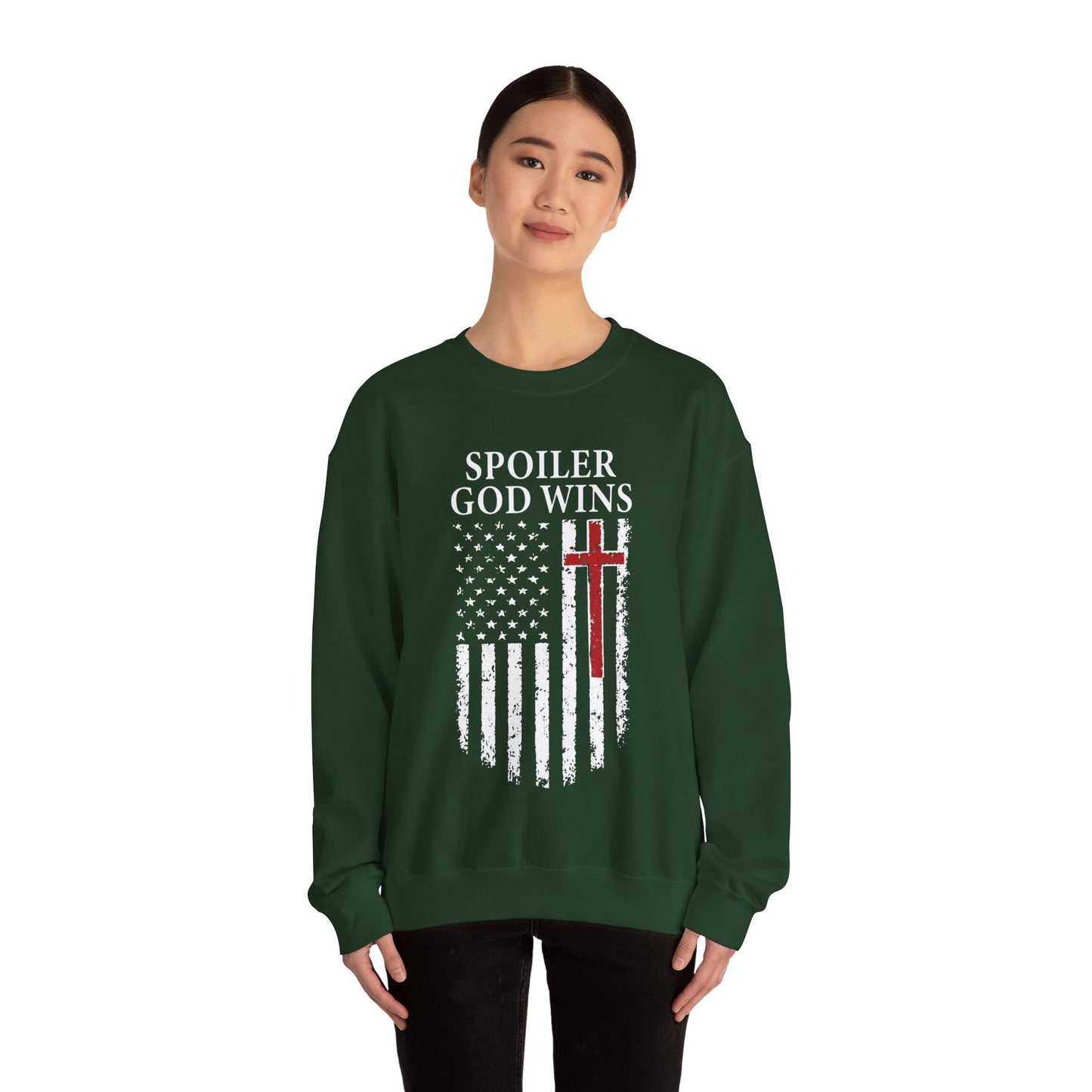 "Spoiler God Wins" Christian Unisex Cozy Sweatshirt