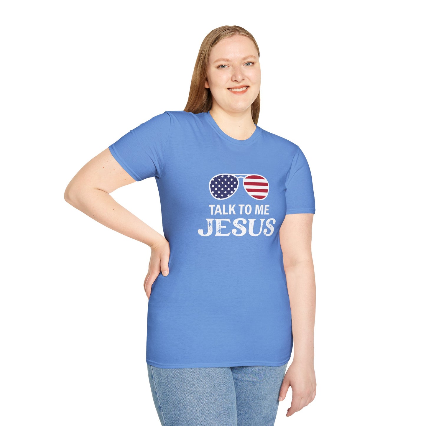 Patriotic "Talk to Me Jesus" Christian Softstyle Tshirt