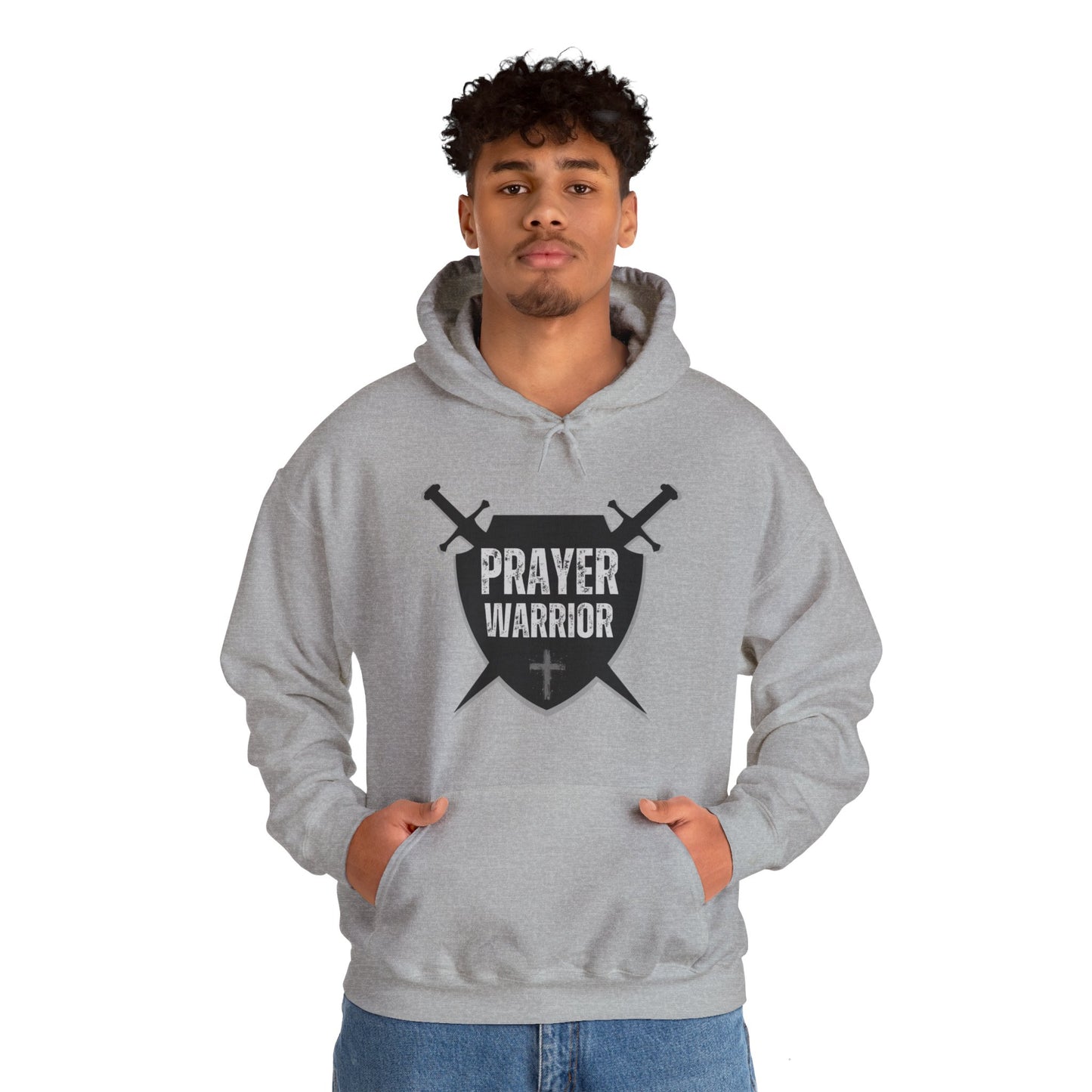 Prayer Warrior Shield Men's Hoodie (Black Logo) - Sweet Baby Jeez Teez