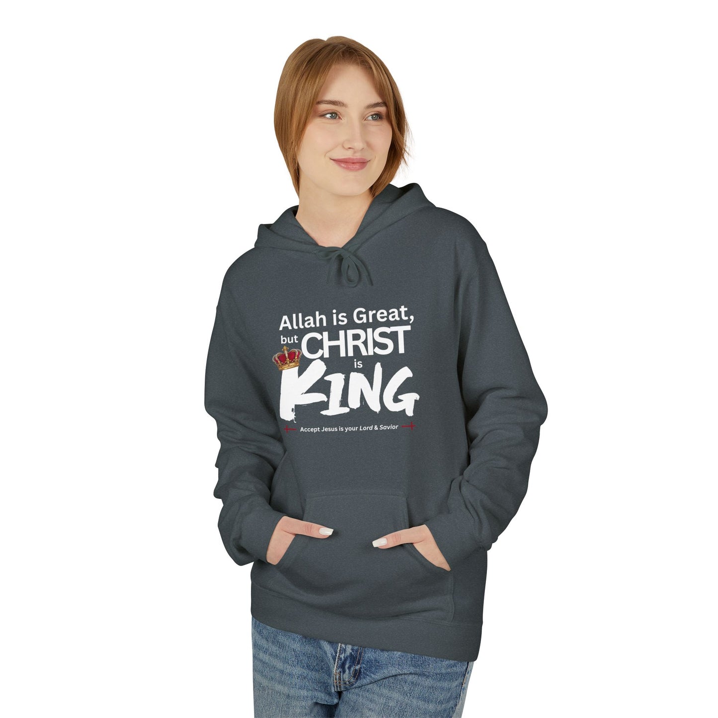"Christ is King" Cozy Unisex Fleece Hoodie (Great Logo - White) - Sweet Baby Jeez Teez