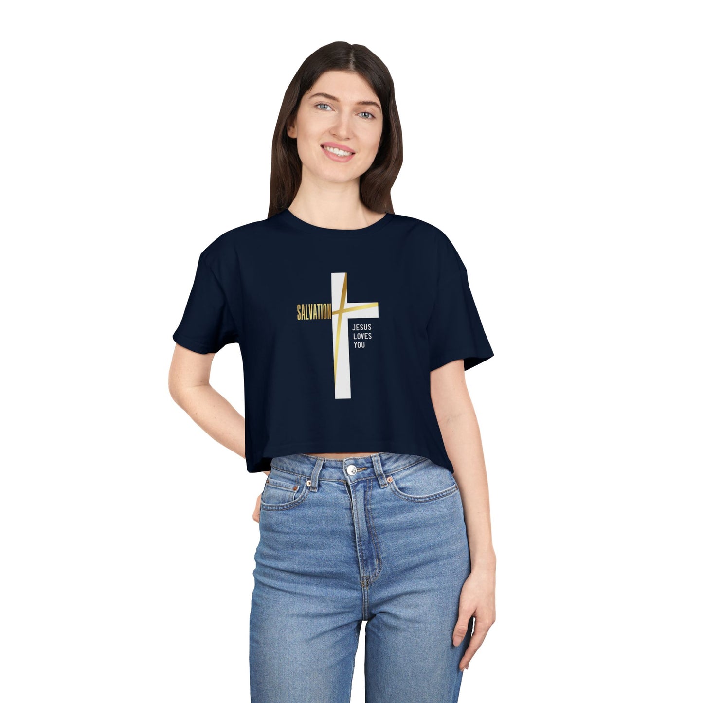 Salvation/Jesus Loves You Faith-Inspired Women's Crop T-Shirt - Sweet Baby Jeez Teez