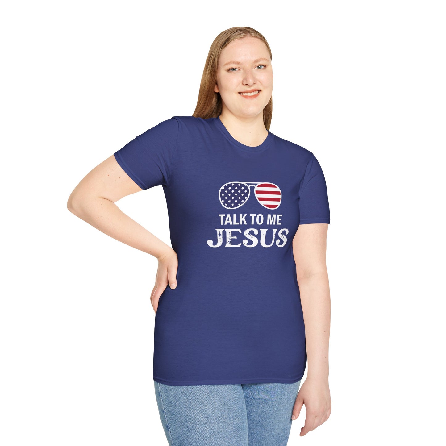 Patriotic "Talk to Me Jesus" Christian Softstyle Tshirt