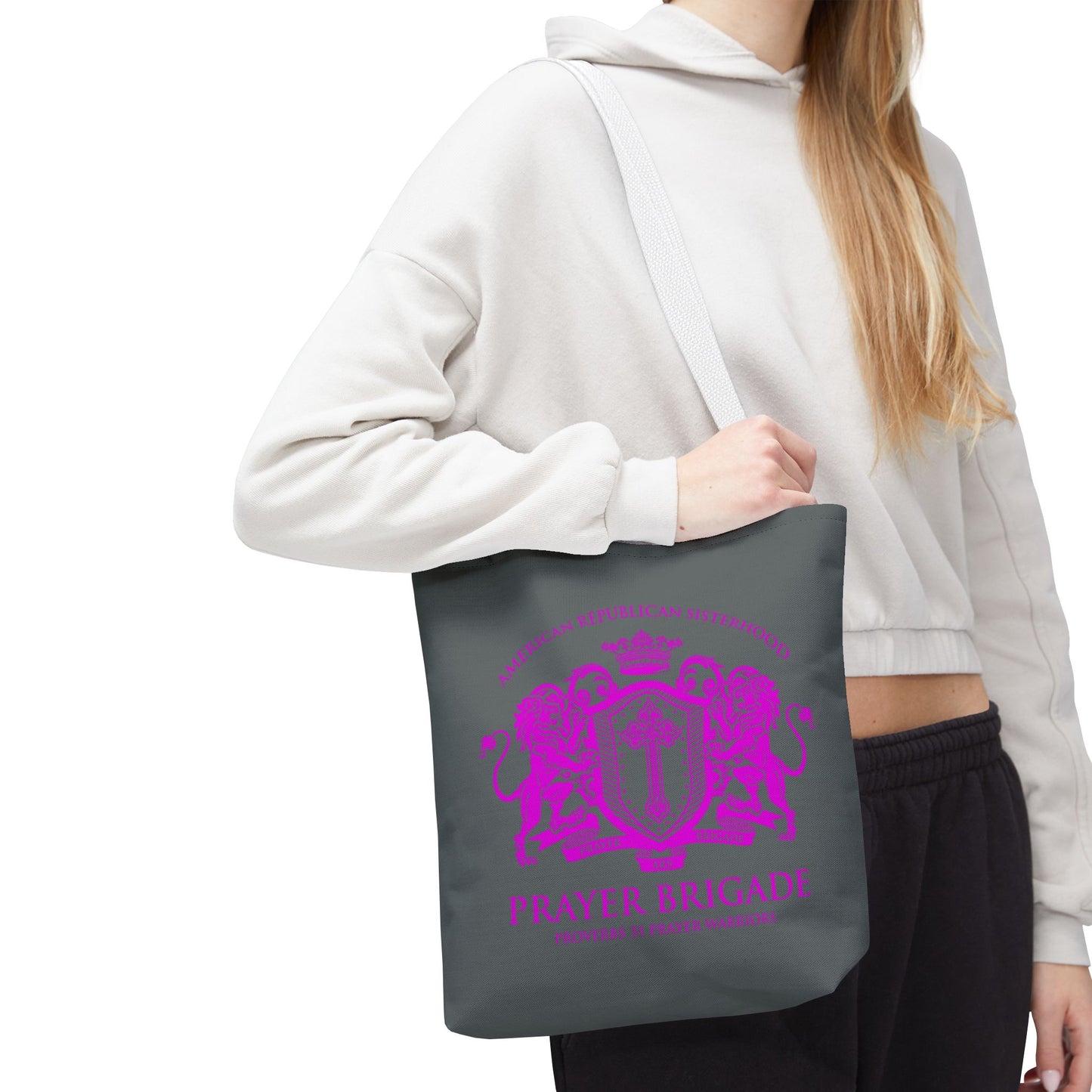 ARS Prayer Brigade Tote Bag (Dark Gray with Hot Pink Logo)