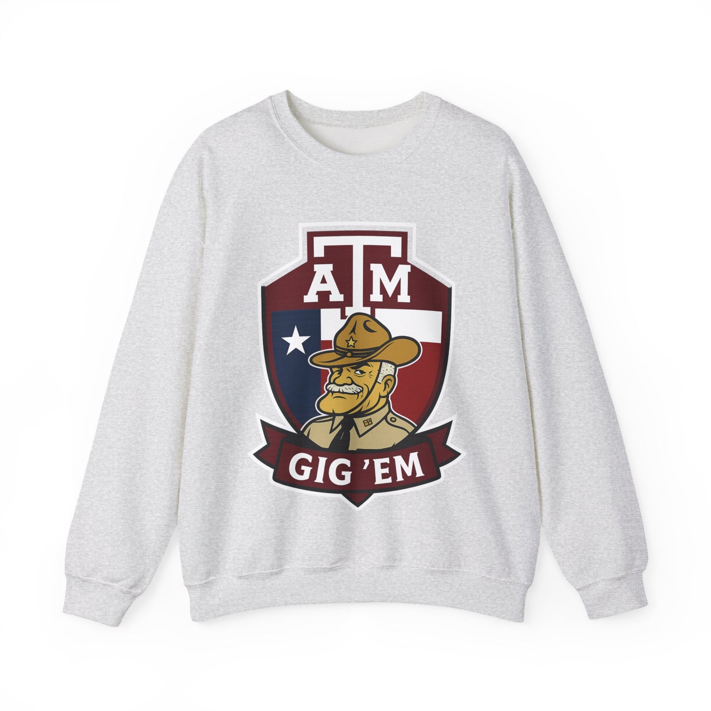 Gig 'Em Aggies Old Sarge Crest Texas A&M Soft Cozy Sweatshirt (Texas Flag Logo 1)